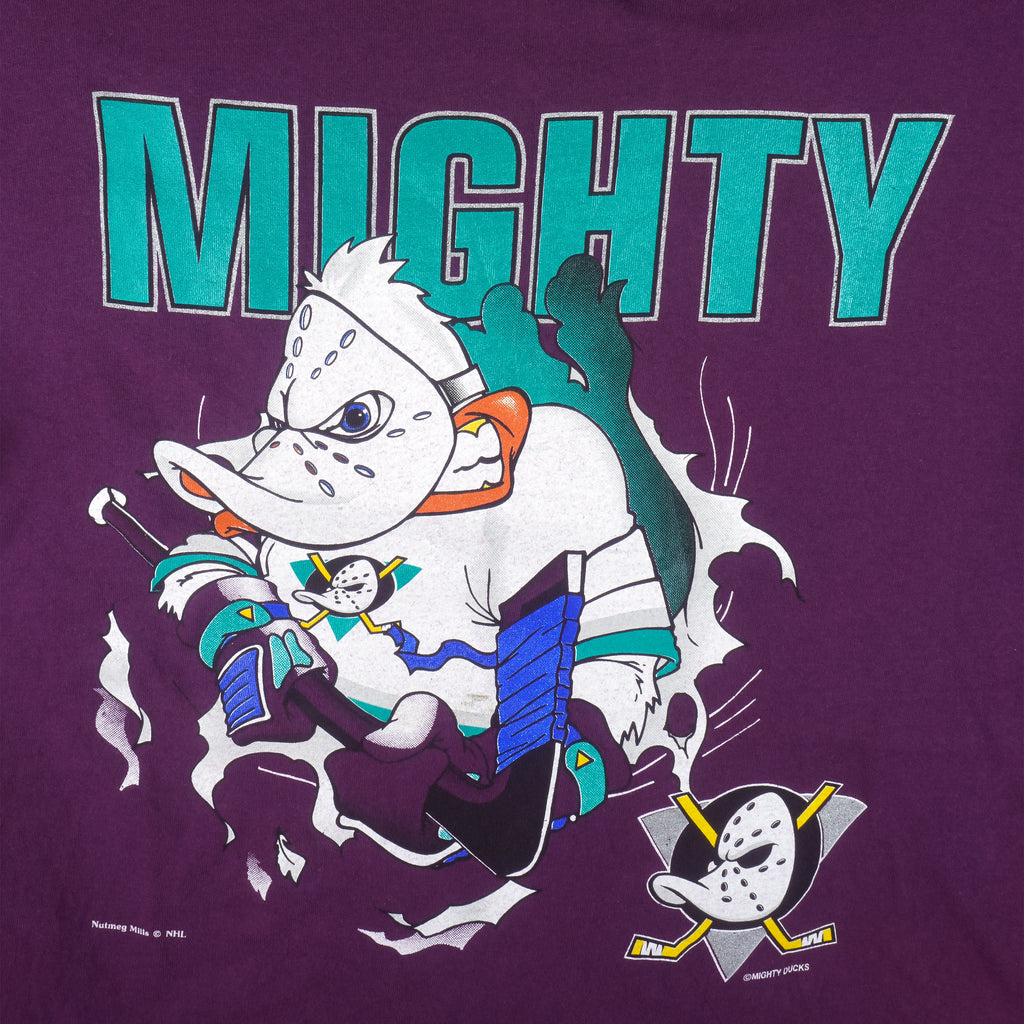 NHL (Nutmeg) - Mighty Ducks of Anaheim Breakout T-Shirt 1990s X-Large Vintage Retro Hockey