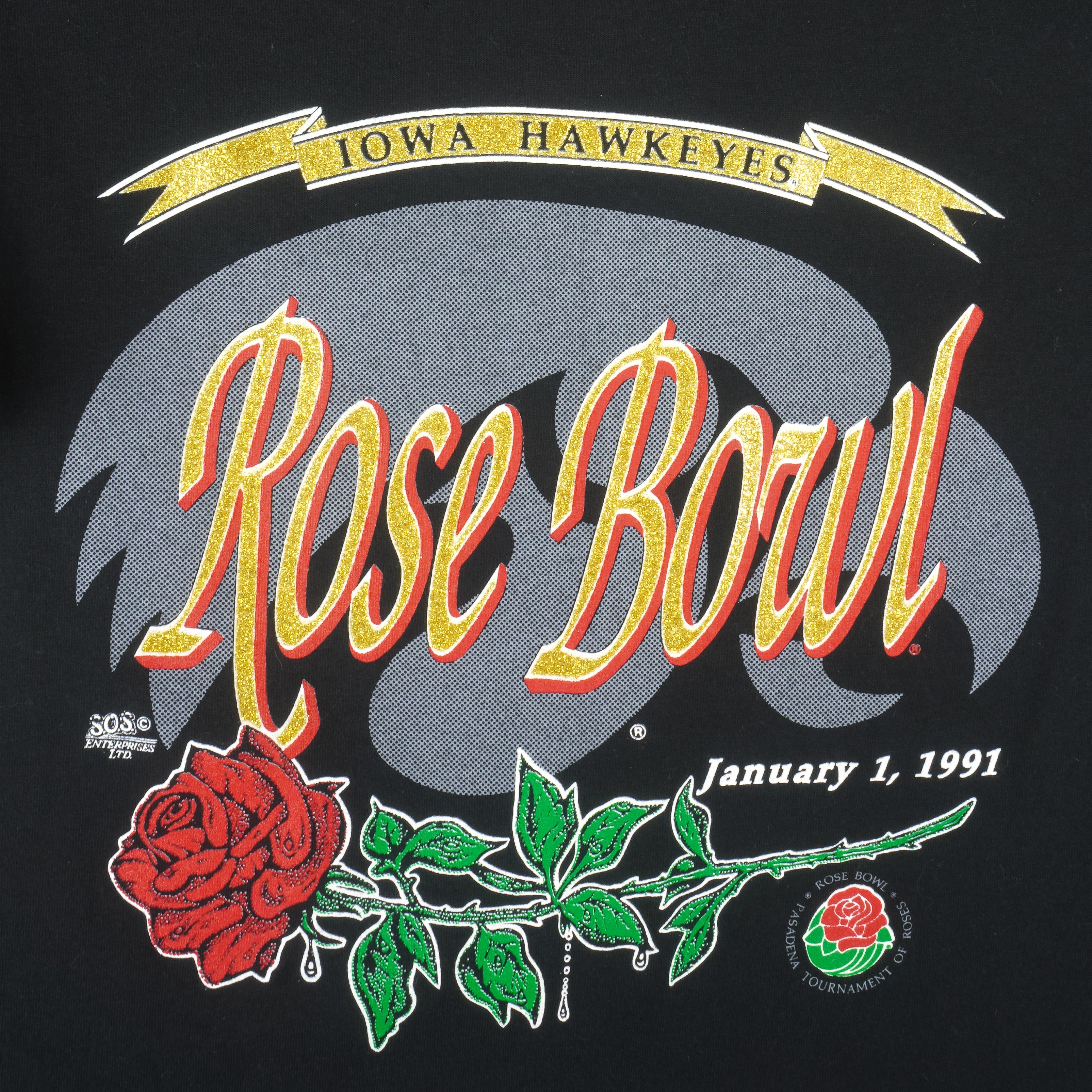 NCAA (Fruit Of The Loom) - Iowa Hawkeyes Rose Bowl T-Shirt 1991 Large Vintage Retro College