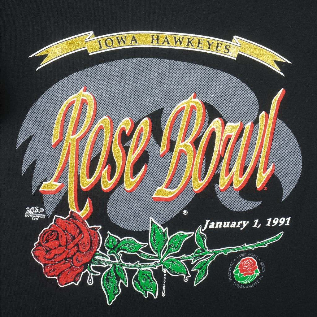 NCAA (Fruit Of The Loom) - Iowa Hawkeyes Rose Bowl T-Shirt 1991 Large Vintage Retro College