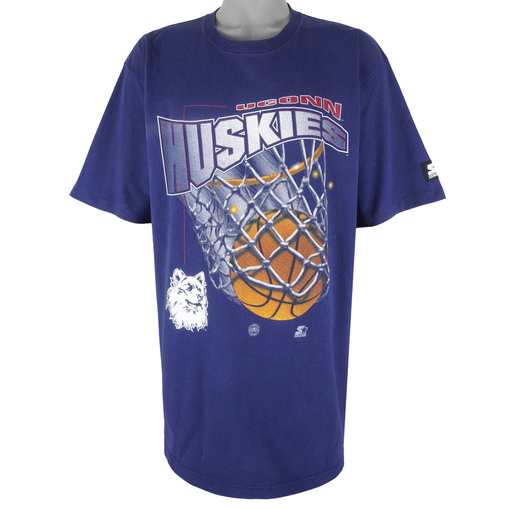 Starter - NCAA Uconn Huskies Single Stitch T-Shirt 1990s X-Large Vintage Retro Basketball