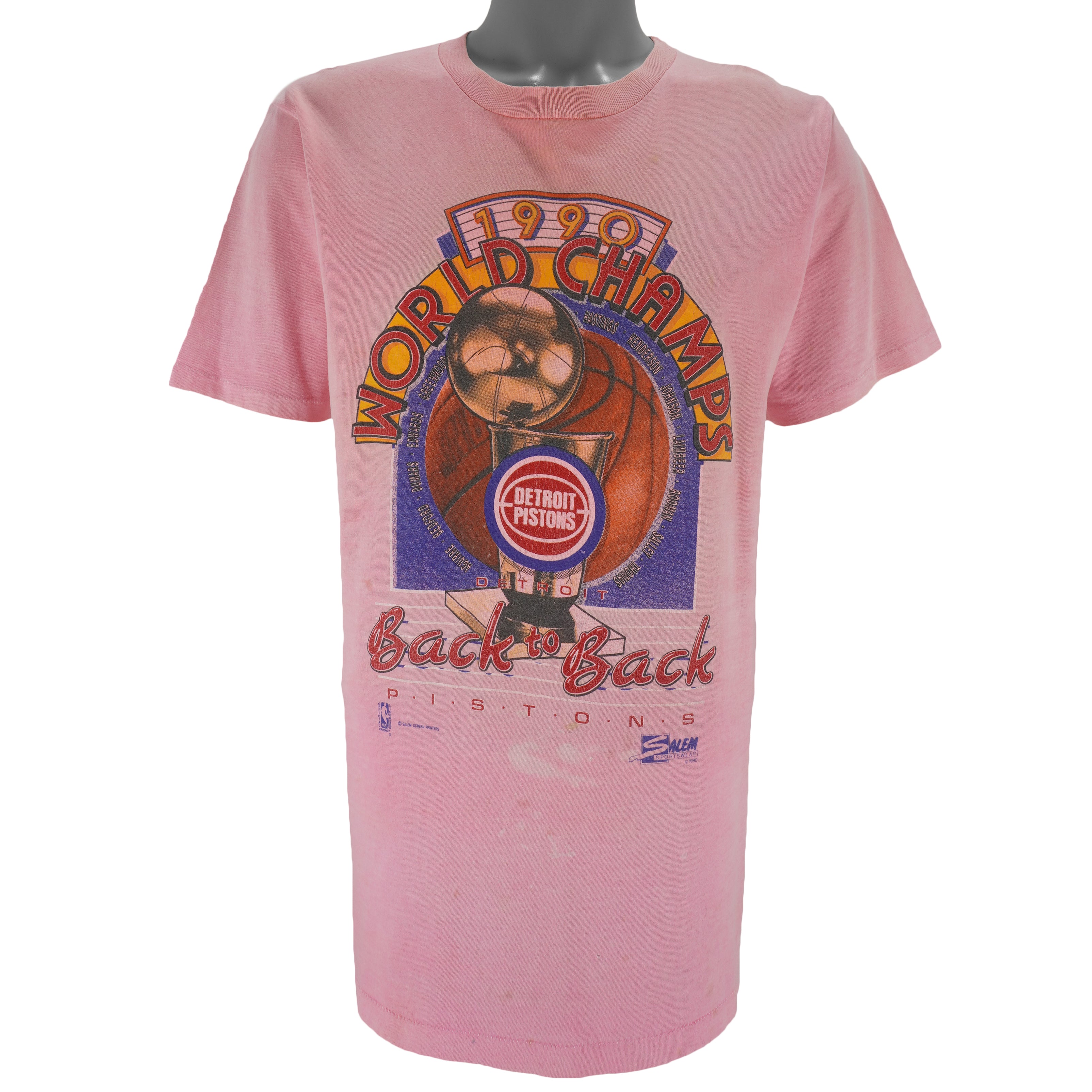 NBA (Salem) - Detroit Pistons Back 2 Back World Champs T-Shirt 1990 Medium Vintage Retro Basketball