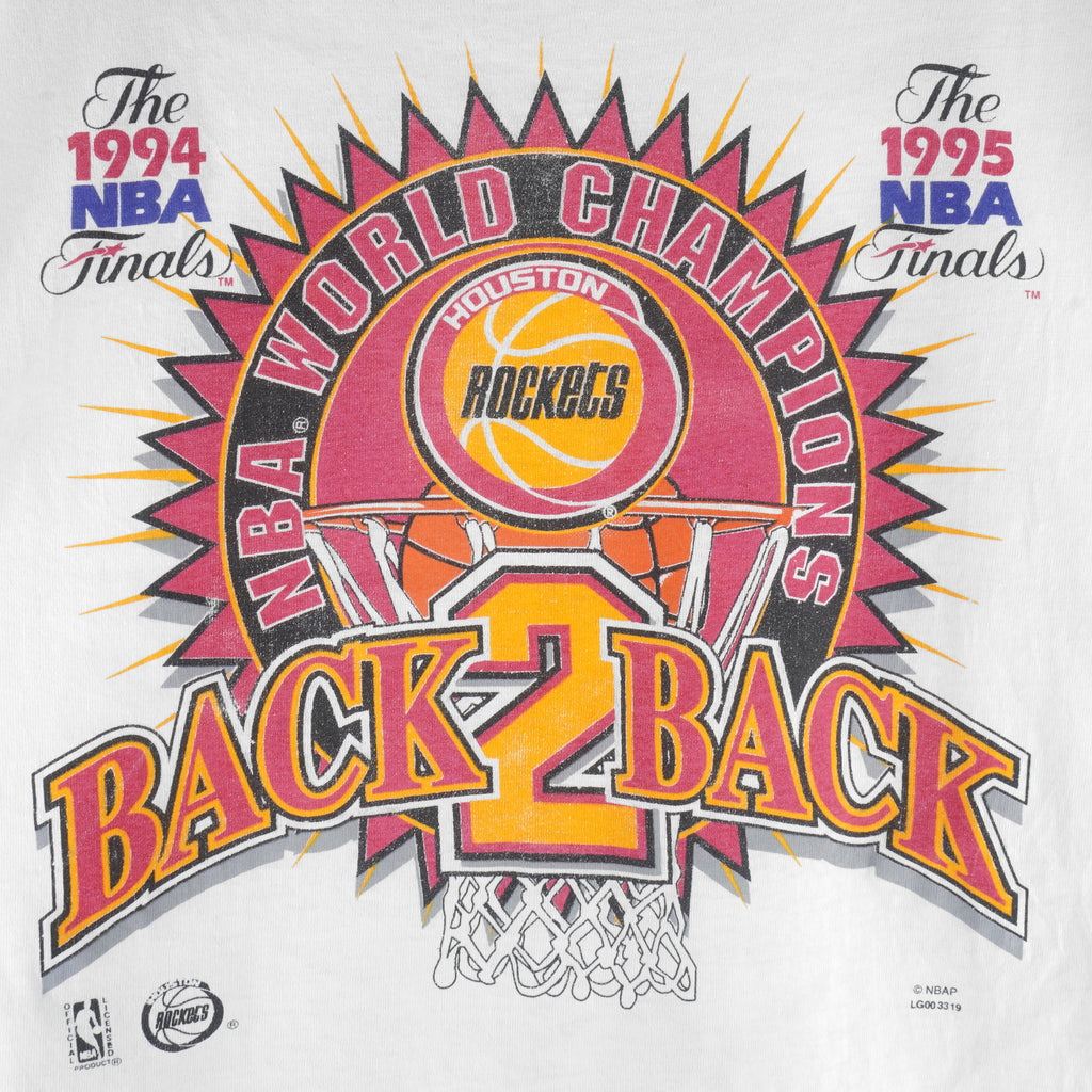 NBA - Houston Rockets Back 2 Back World Champs T-Shirt 1995 X-Large Vintage Retro Basketball