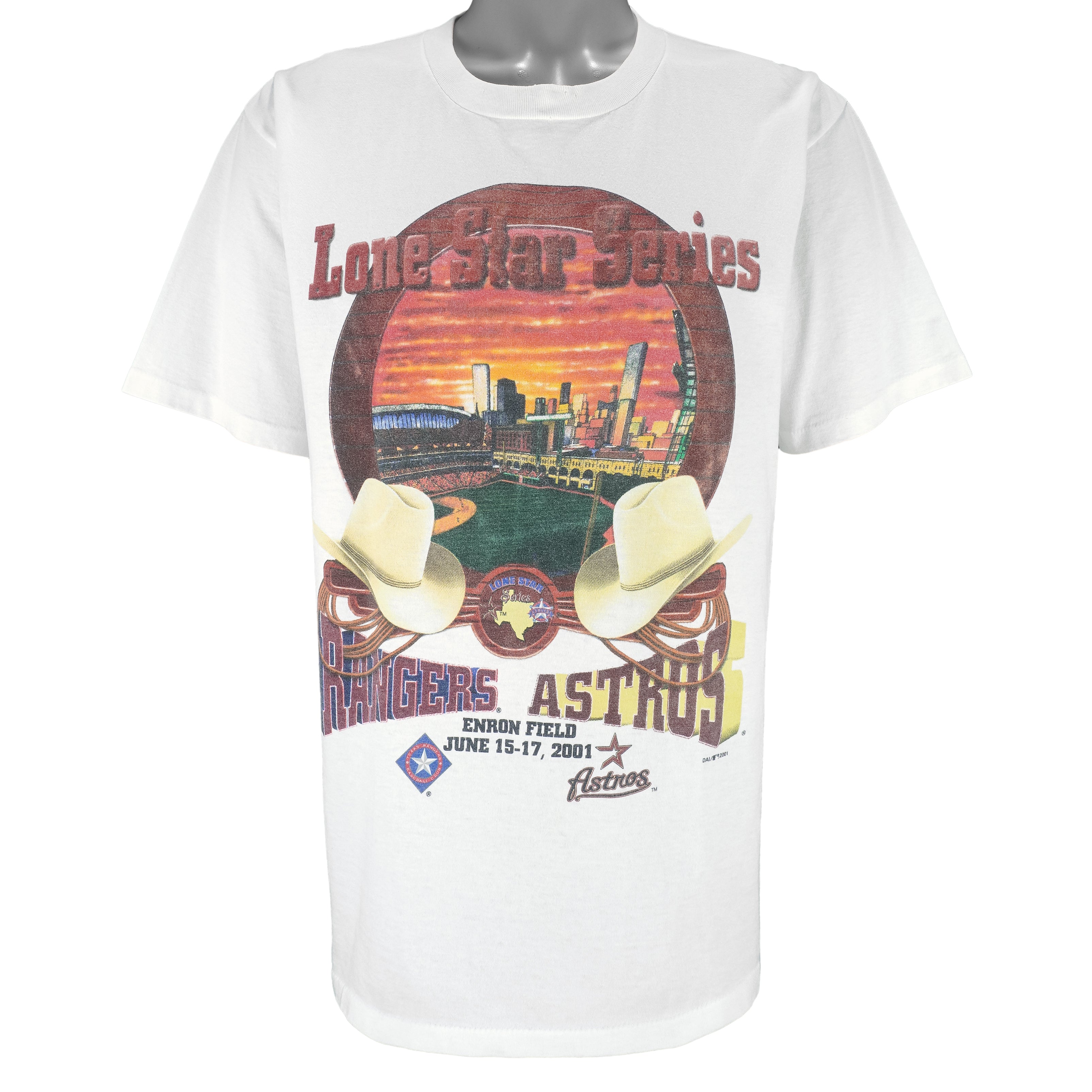 MLB (Dynasty) - Texas Ranger VS Houston Astros Lone Star Matchups T-Shirt 2001 Large Vintage Retro Baseball