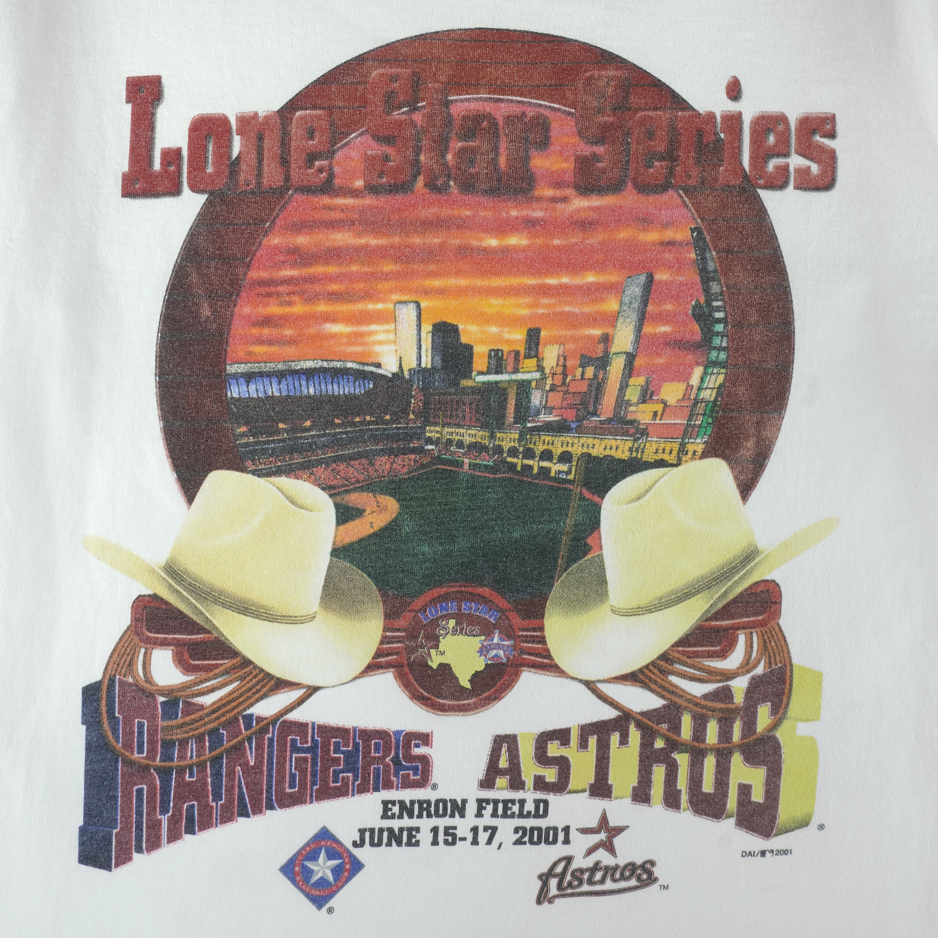 MLB (Dynasty) - Texas Ranger VS Houston Astros Lone Star Matchups T-Shirt 2001 Large Vintage Retro Baseball