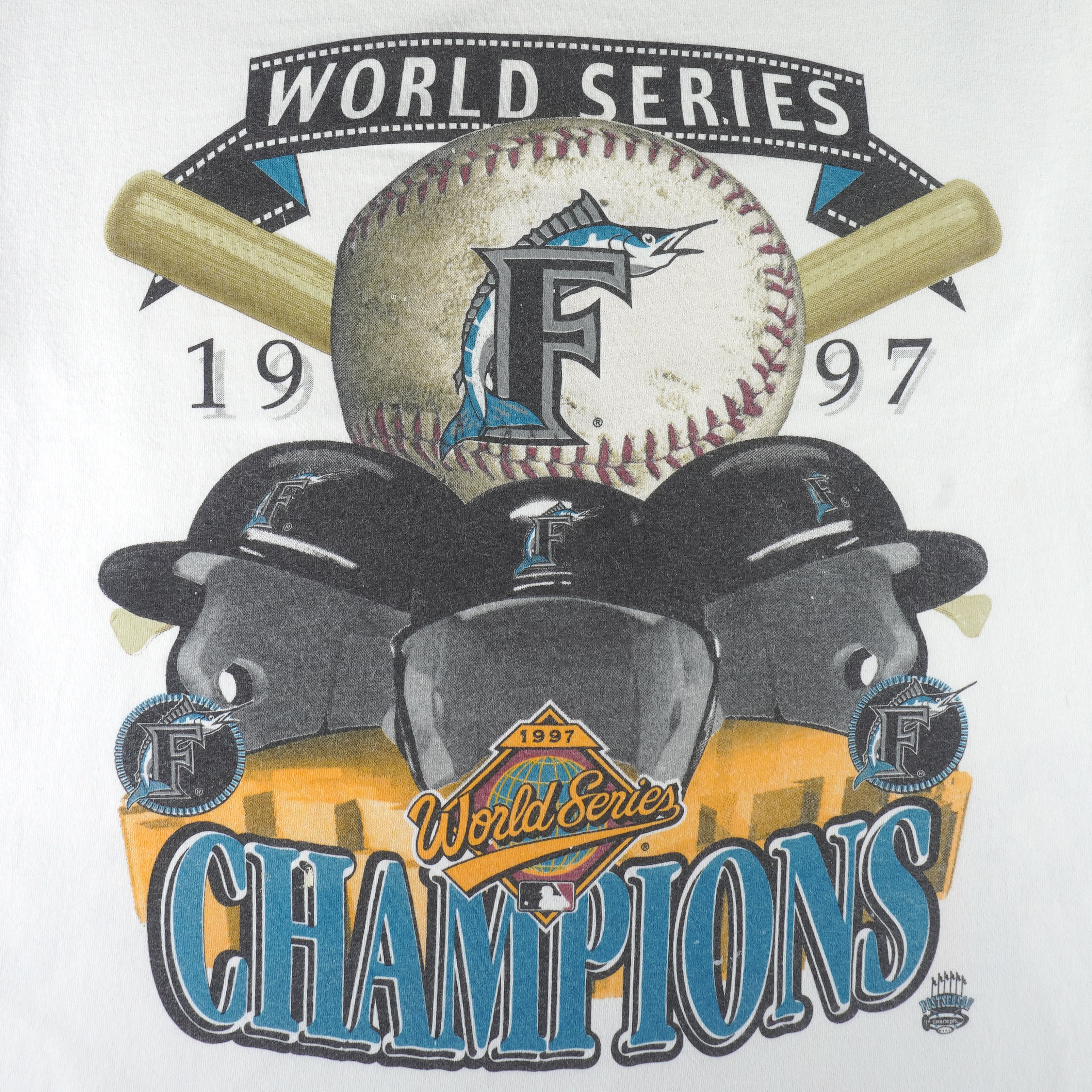MLB (Miro) - Florida Marlins World Series Single Stitch T-Shirt 1997 Large Vintage Retro Baseball