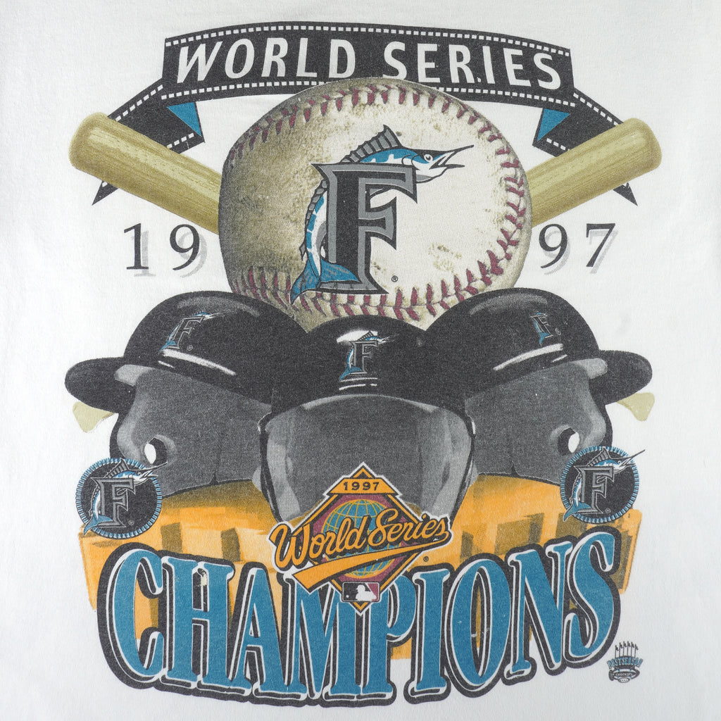 MLB (Miro) - Florida Marlins World Series Single Stitch T-Shirt 1997 Large Vintage Retro Baseball