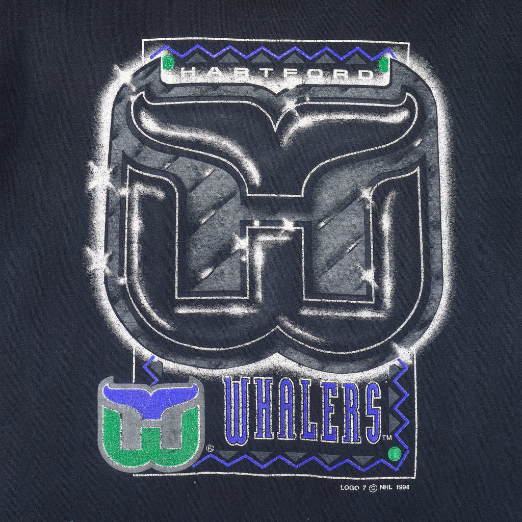 NHL (Logo 7) - Hartford Whalers Spell-Out T-Shirt 1994 Large Vintage Retro Hockey