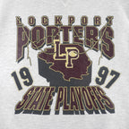 Vintage NCAA (Russell Athletic) - Lockport Porters State Playoff Sweatshirt 1997 X-Large in gray
