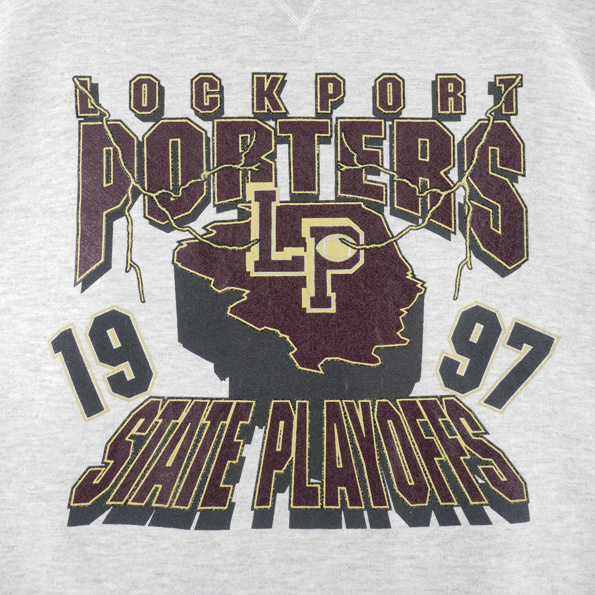 Vintage NCAA (Russell Athletic) - Lockport Porters State Playoff Sweatshirt 1997 X-Large in gray