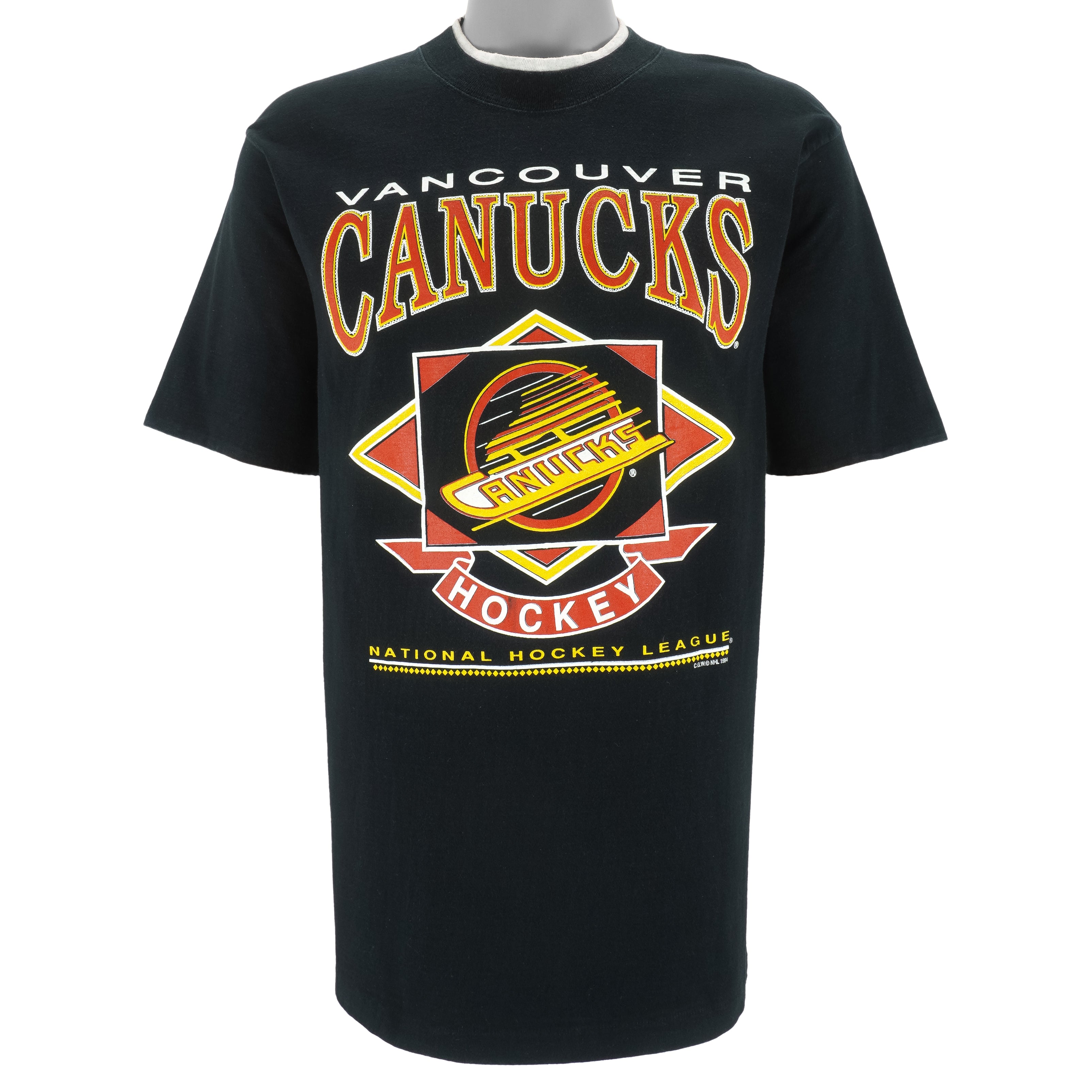 NHL (Waves) - Vancouver Canucks Underlayer Single Stitch T-Shirt 1994 Medium Vintage Retro Hockey