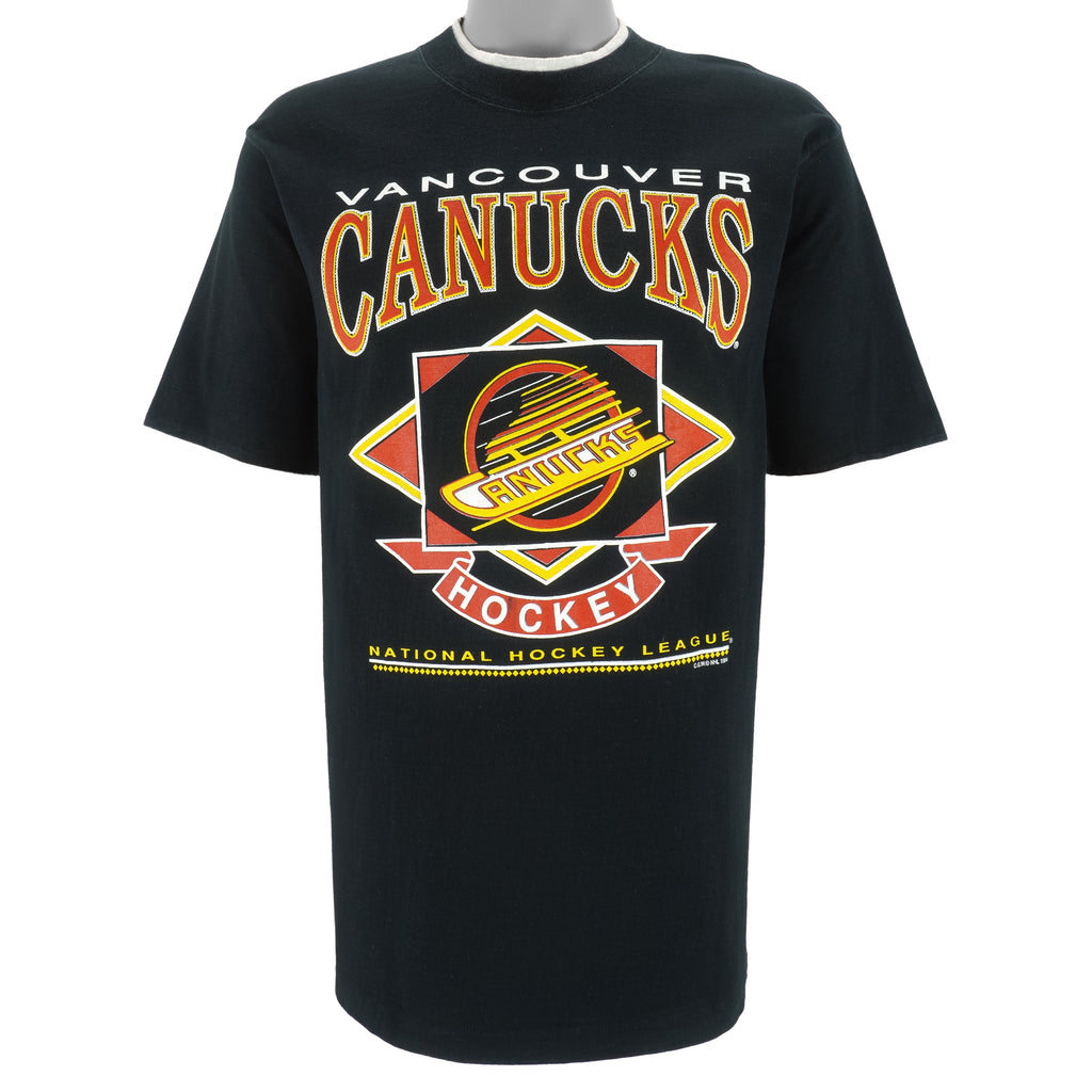 NHL (Waves) - Vancouver Canucks Underlayer Single Stitch T-Shirt 1994 Medium Vintage Retro Hockey