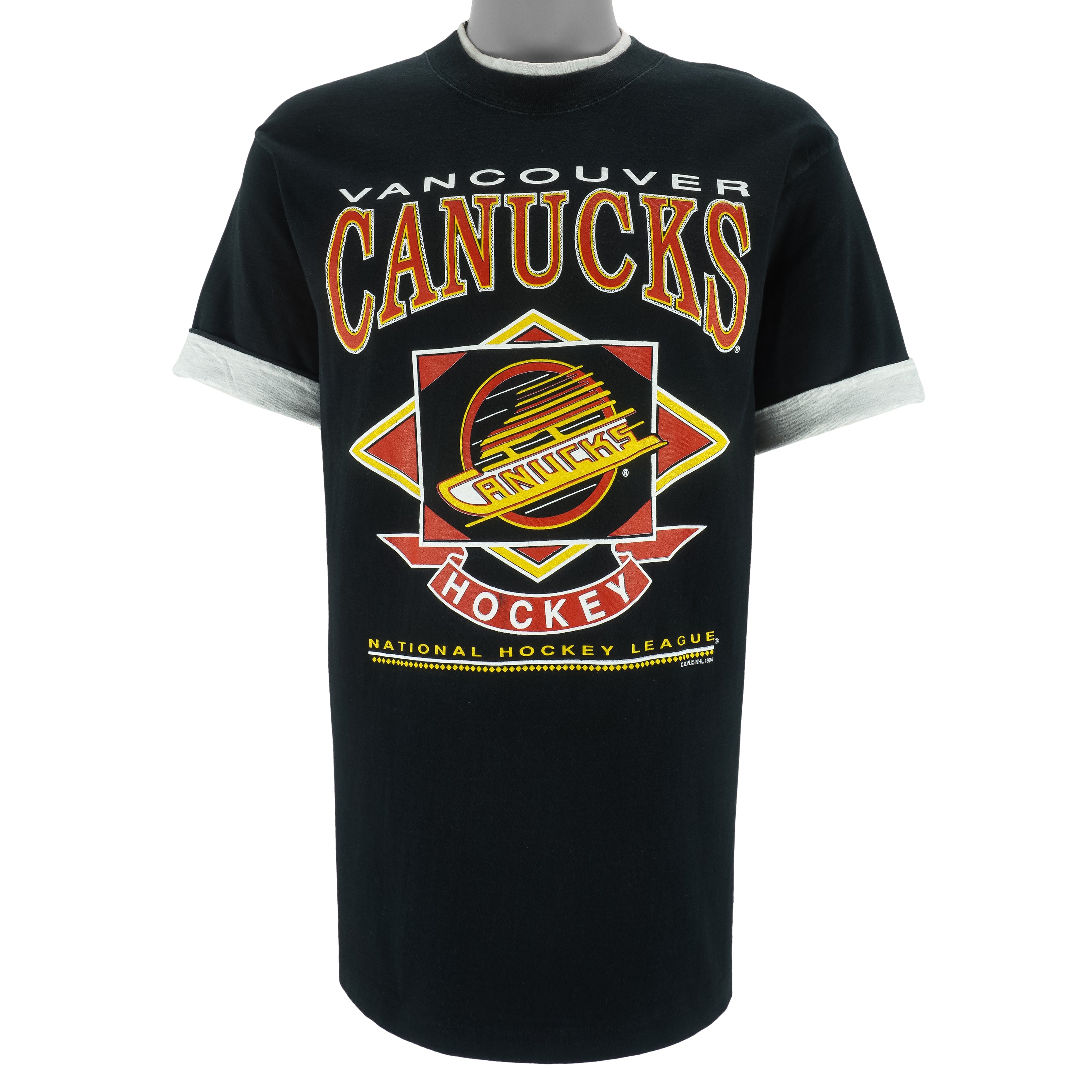 NHL (Waves) - Vancouver Canucks Underlayer Single Stitch T-Shirt 1994 Medium Vintage Retro Hockey