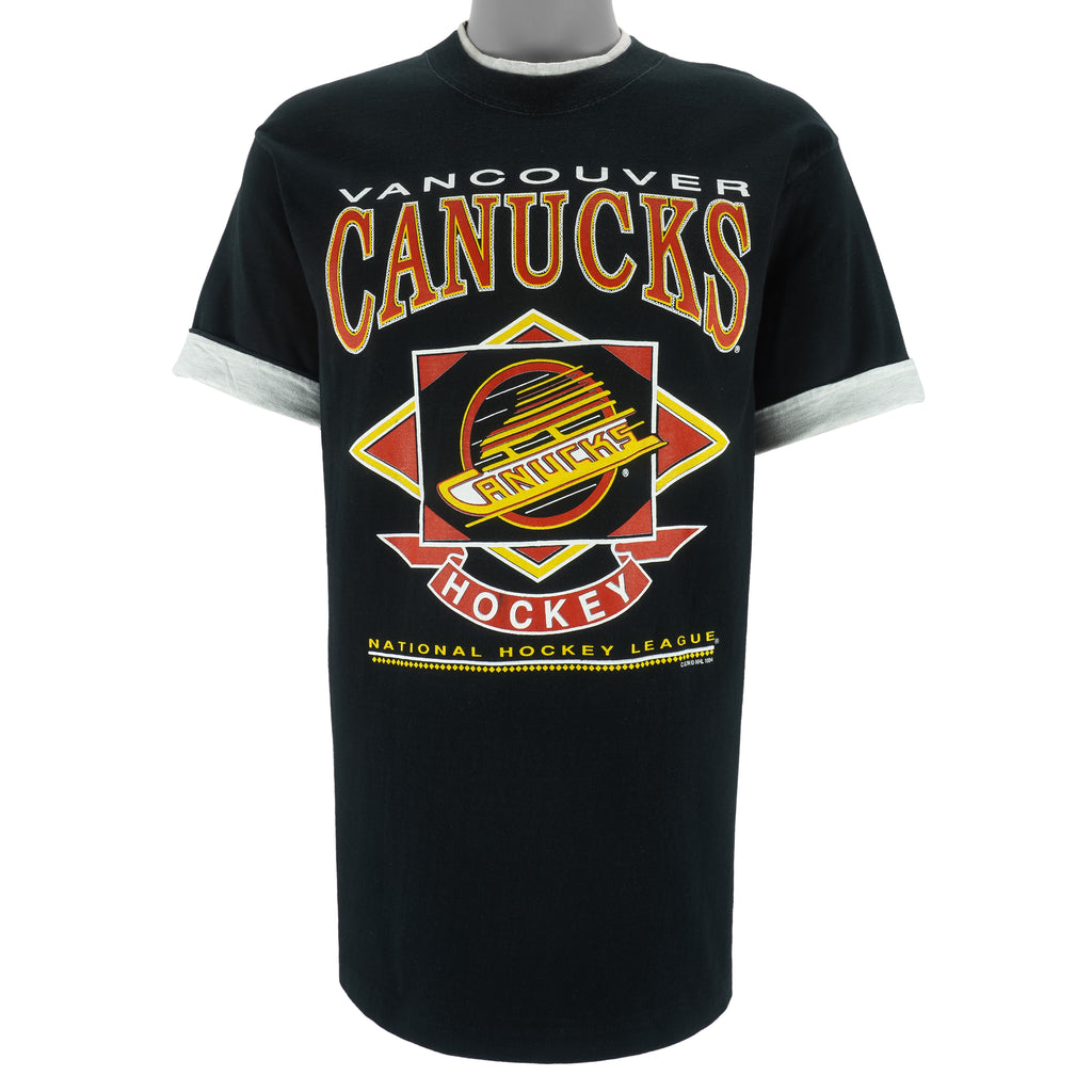 NHL (Waves) - Vancouver Canucks Underlayer Single Stitch T-Shirt 1994 Medium Vintage Retro Hockey