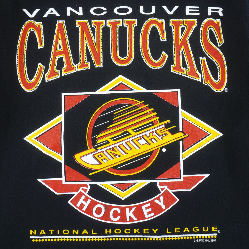 NHL (Waves) - Vancouver Canucks Underlayer Single Stitch T-Shirt 1994 Medium Vintage Retro Hockey