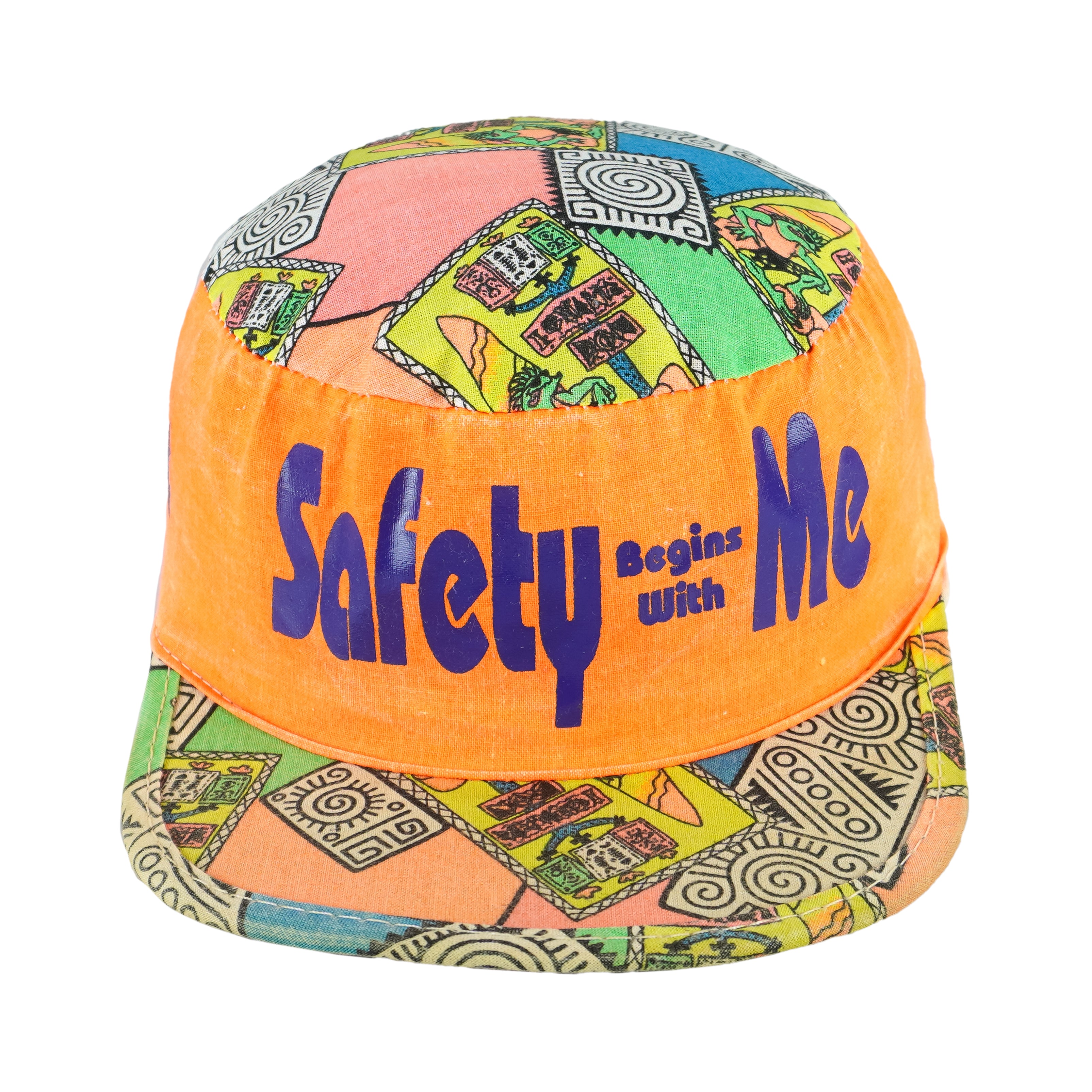 Orange multicolor 1990s Pro-Pac Safety Begins With Me geometric snapback hat