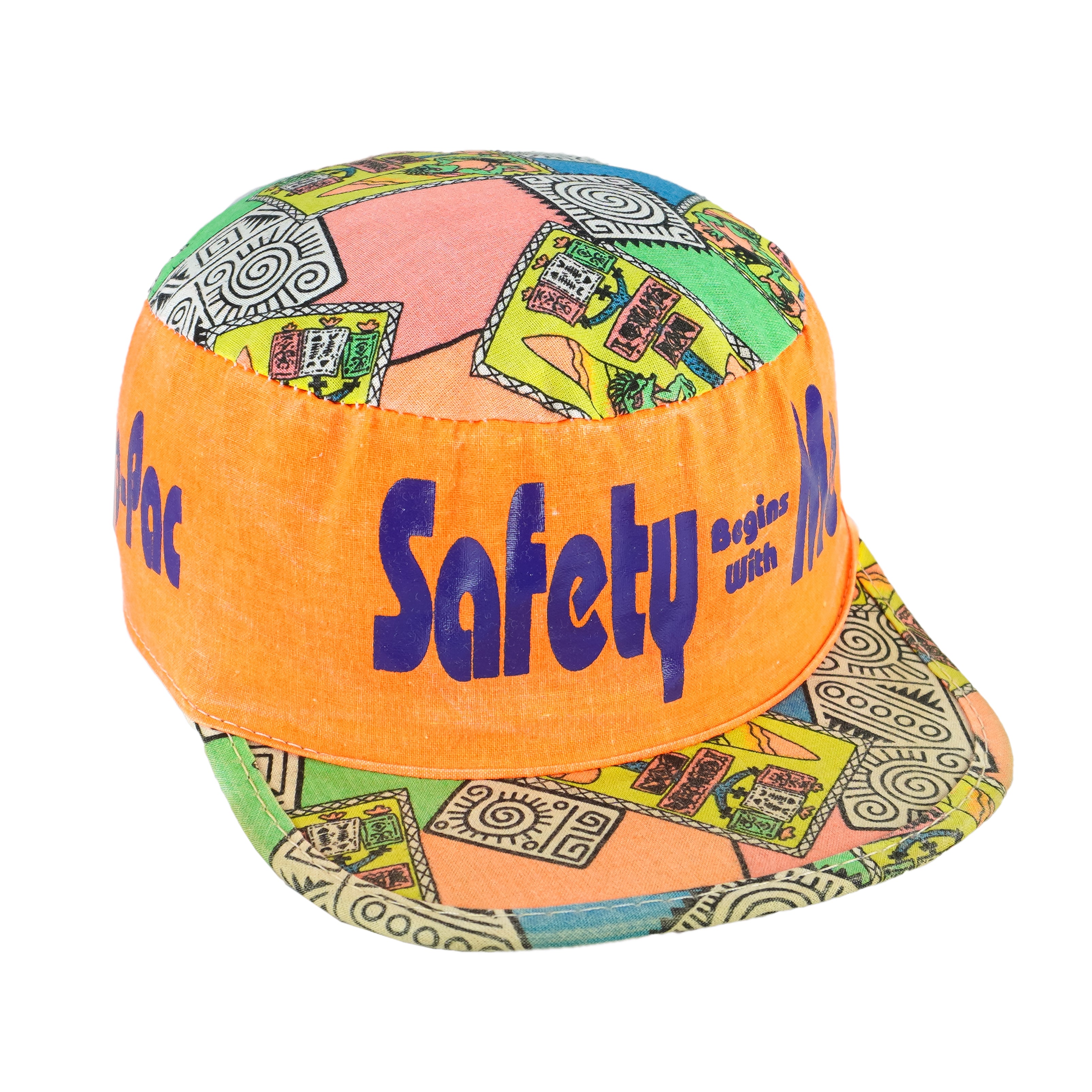 Orange multicolor 1990s Pro-Pac Safety Begins With Me geometric snapback hat