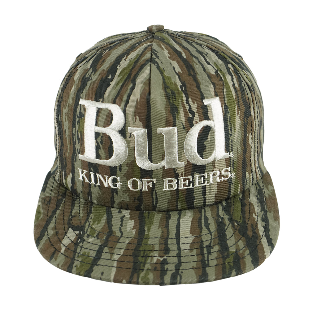 Budweiser - King of Beers Embroidered Camo Snapback Hat 1990s OSFA Vintage Retro