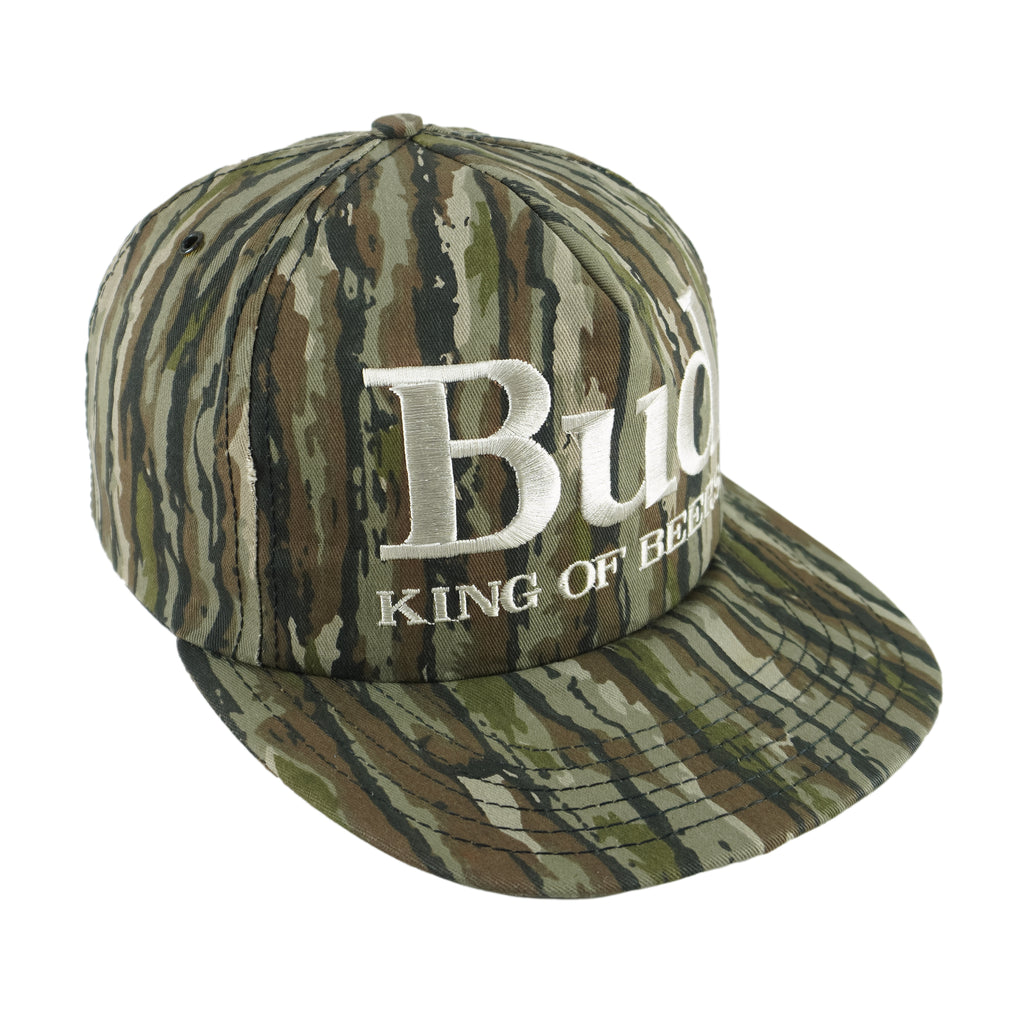 Budweiser - King of Beers Embroidered Camo Snapback Hat 1990s OSFA Vintage Retro