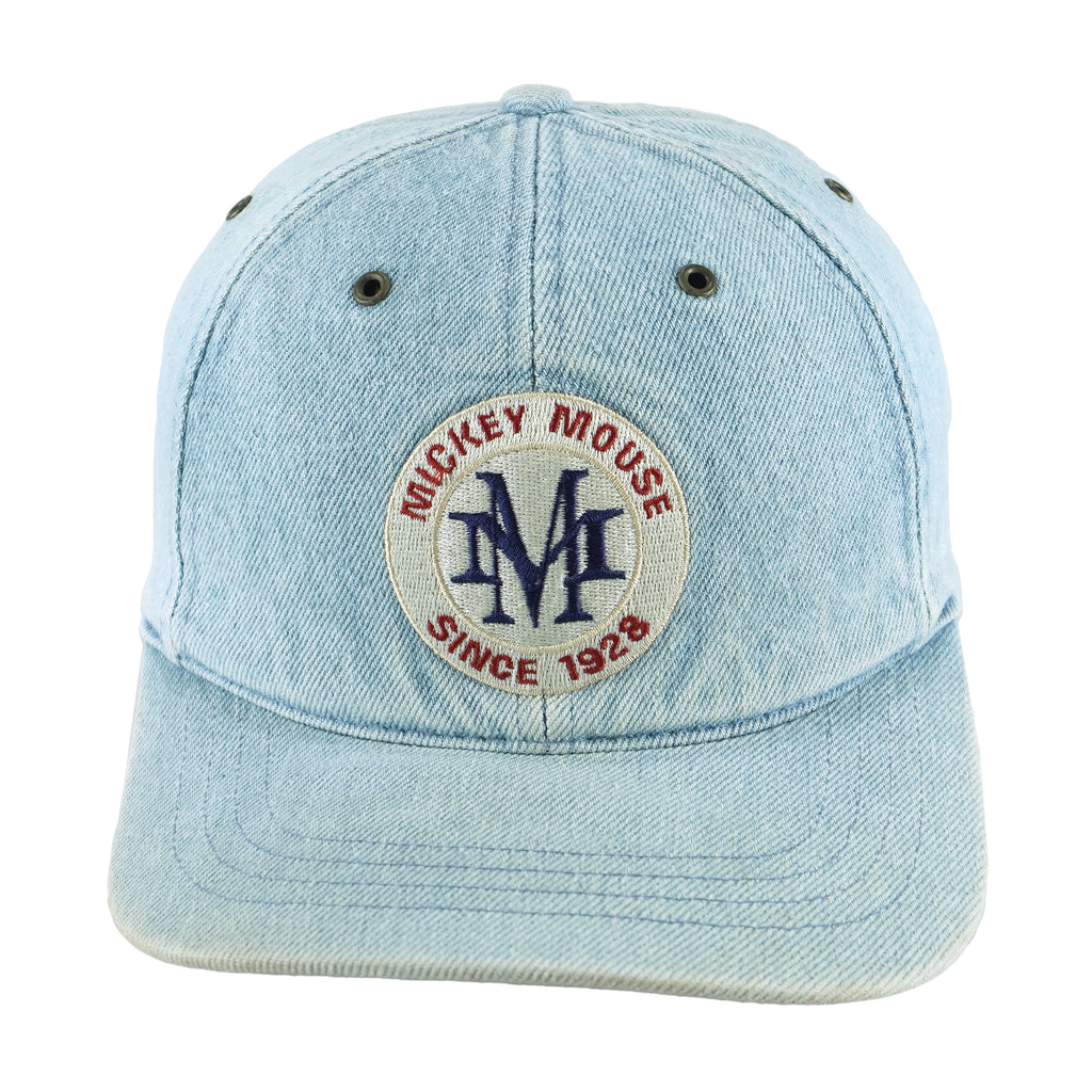 Disney (Goofy's Hat Co) - Mickey Mouse Denim Adjustable Hat 1990s OSFA Vintage Retro