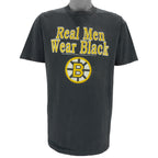 NHL - Boston Bruins Real Men Wear Black T-Shirt 1990 Large vintage retro hockey