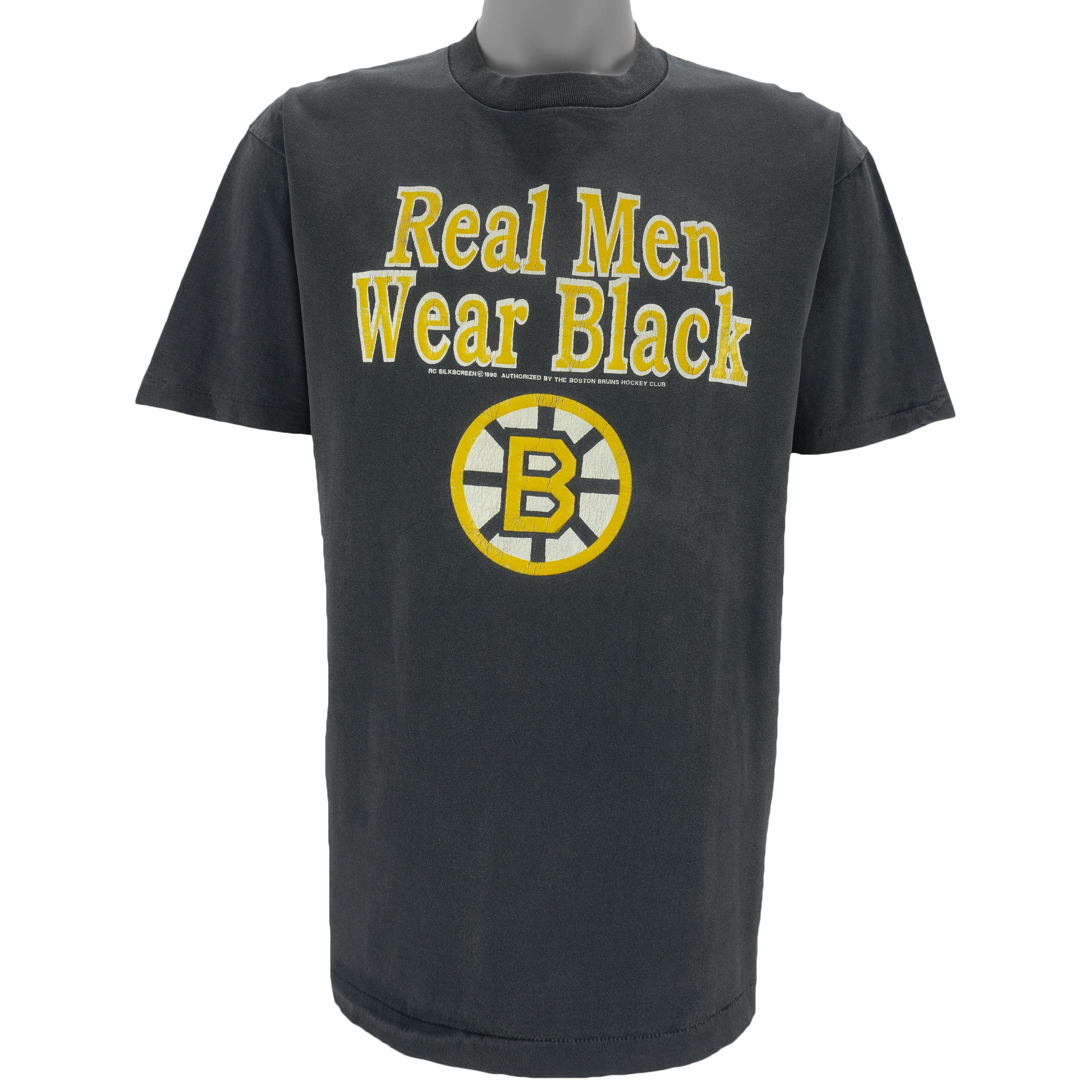 NHL - Boston Bruins Real Men Wear Black T-Shirt 1990 Large vintage retro hockey