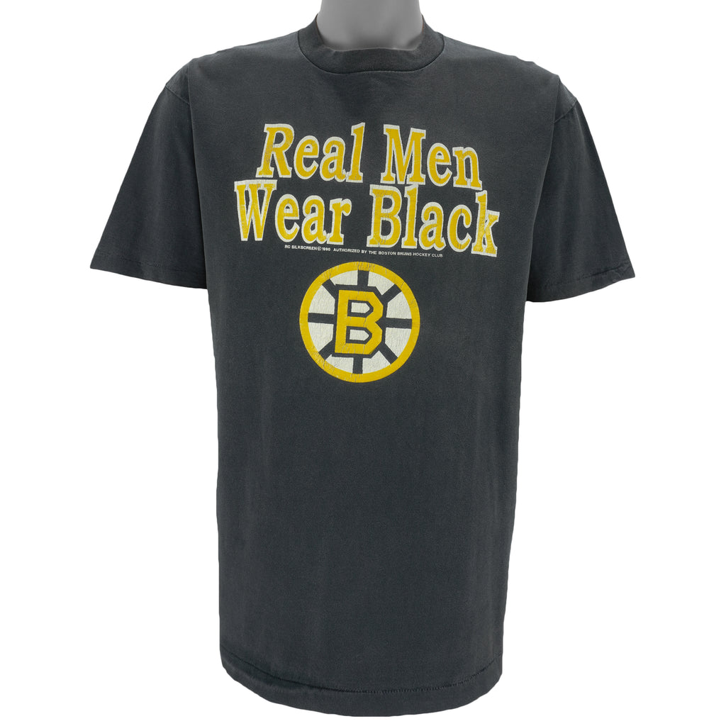 NHL - Boston Bruins Real Men Wear Black T-Shirt 1990 Large vintage retro hockey