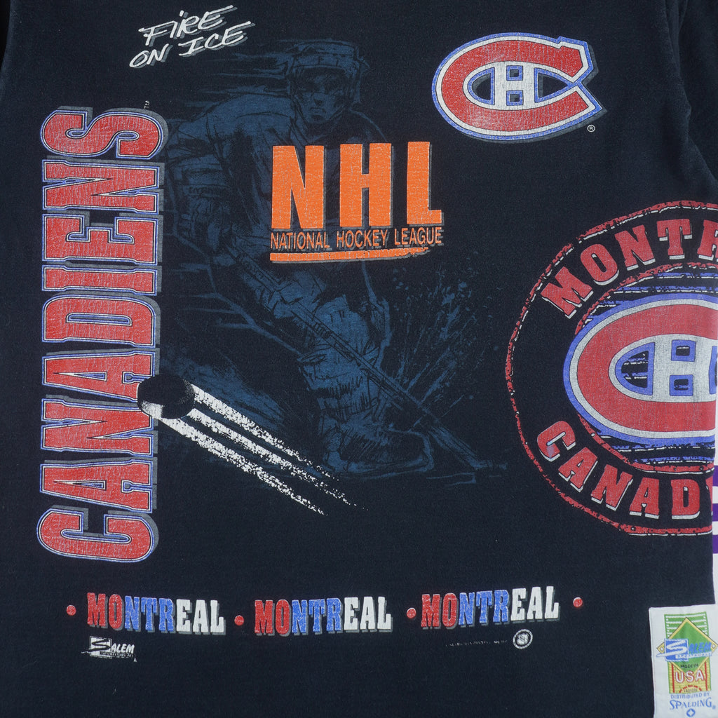 NHL (Salem) - Montreal Canadiens Fire On Ice T-Shirt 1990s Large vintage retro hockey