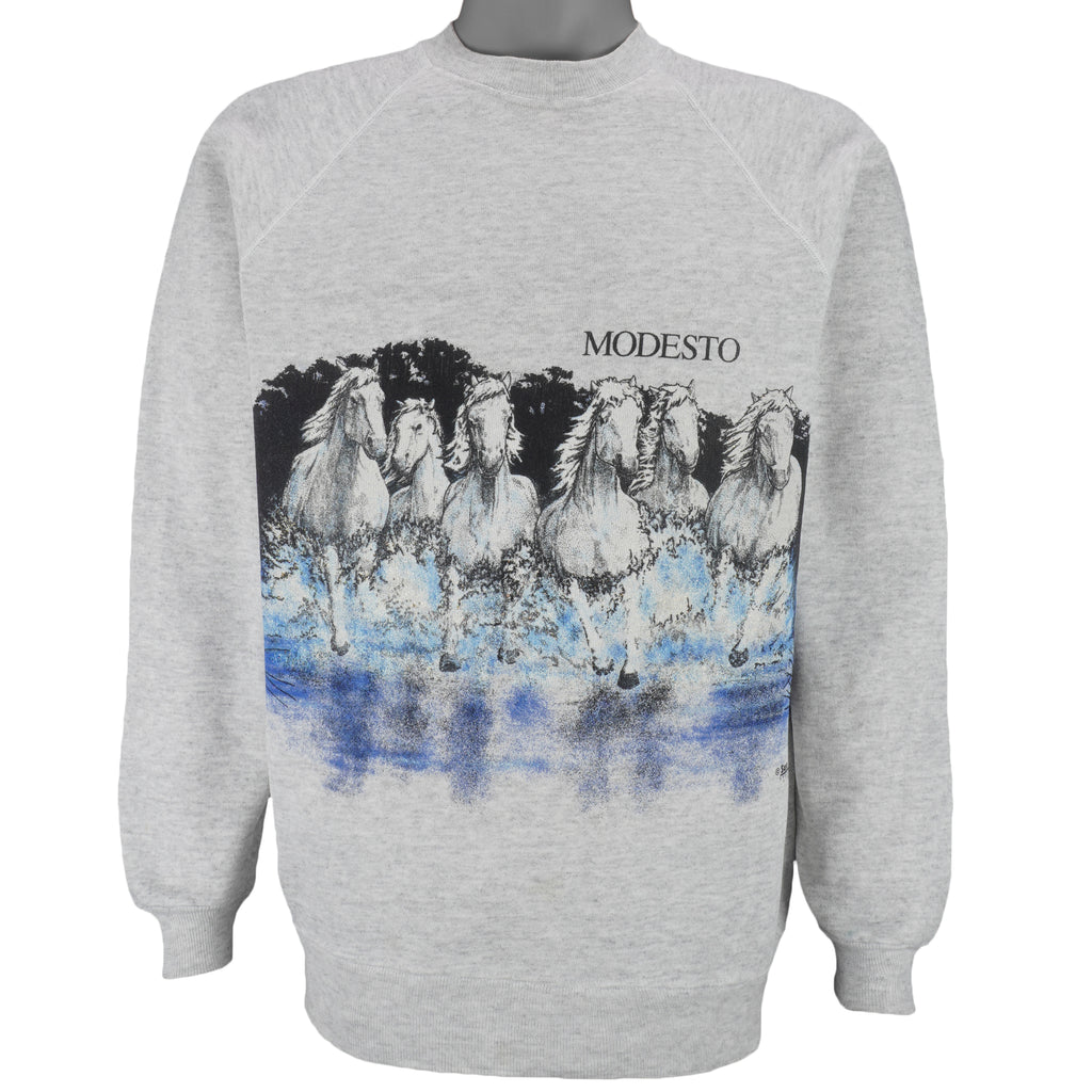 Vintage (San Segal) - Modesto Horses Animal Print Crew Neck Sweatshirt 1990 Large