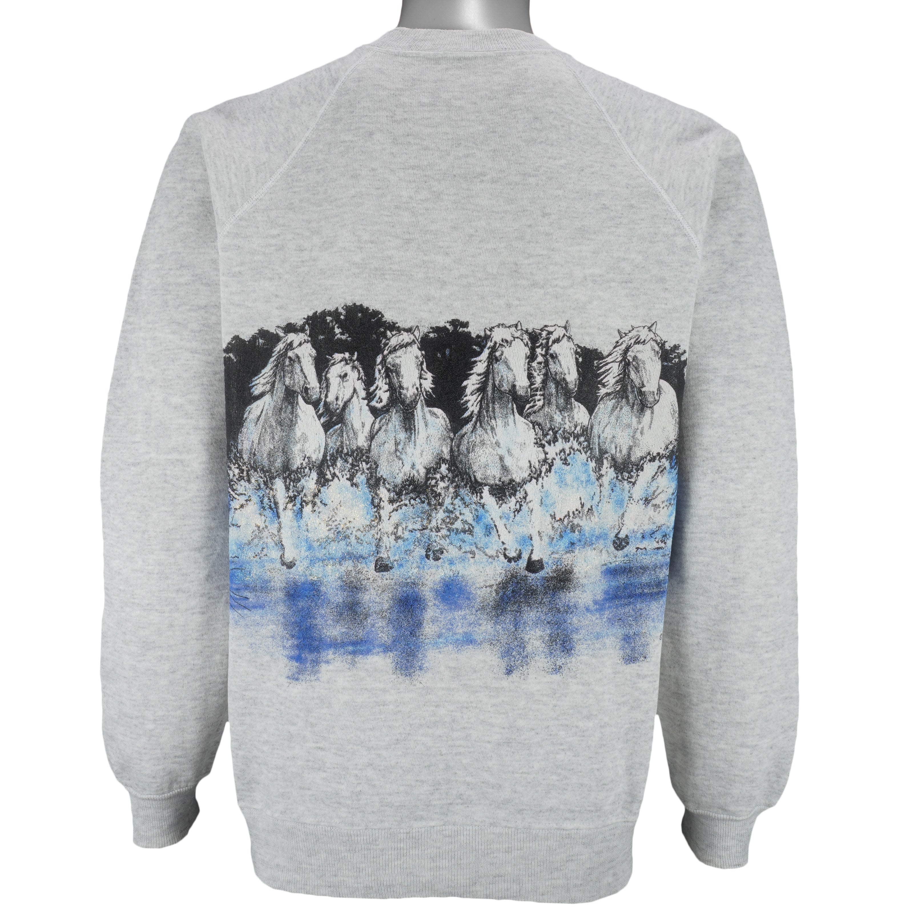 Vintage (San Segal) - Modesto Horses Animal Print Crew Neck Sweatshirt 1990 Large