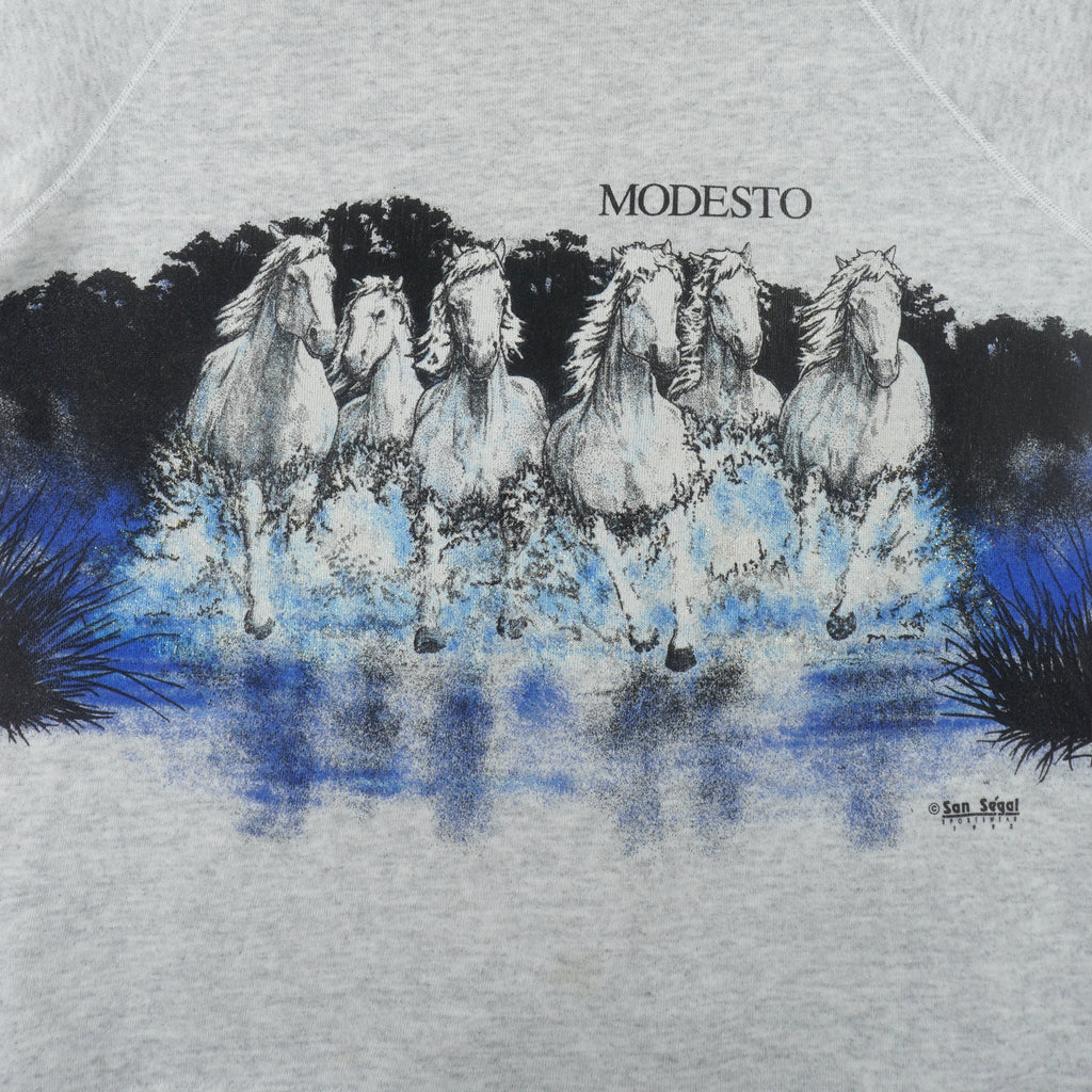 Vintage (San Segal) - Modesto Horses Animal Print Crew Neck Sweatshirt 1990 Large