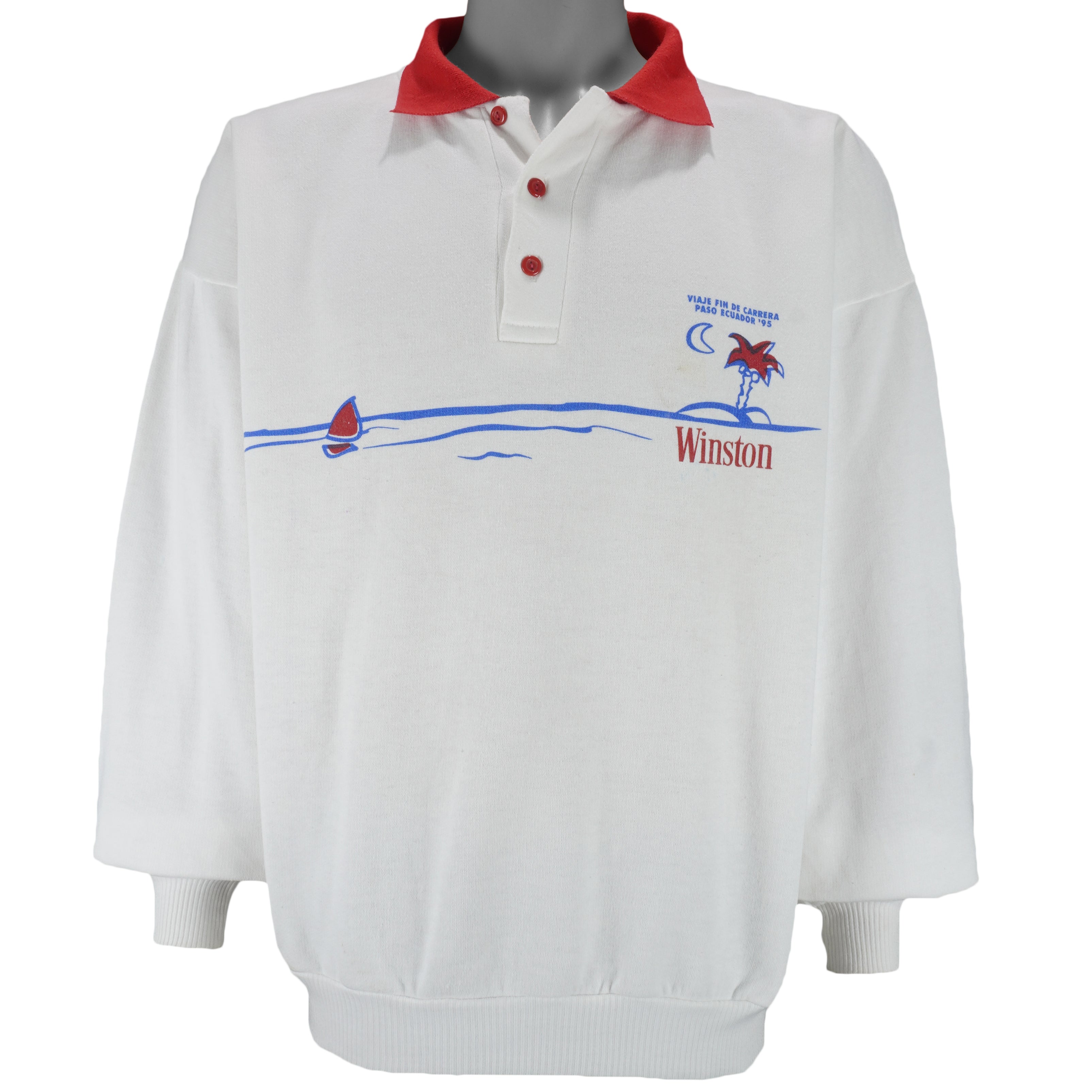 Vintage - Winston Trip'95 Is On Collared Sweatshirt 1995 Large