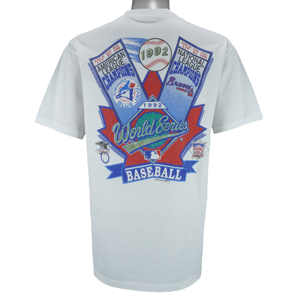 MLB - Toronto Blue Jays VS Oakland Athletics Tickets T-Shirt 1992 Large vintage retro baseball