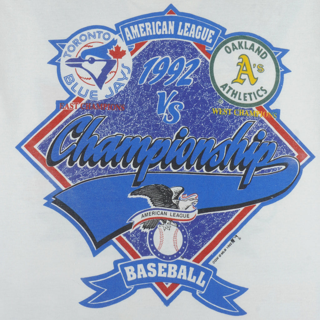 MLB - Toronto Blue Jays VS Oakland Athletics Tickets T-Shirt 1992 Large vintage retro baseball