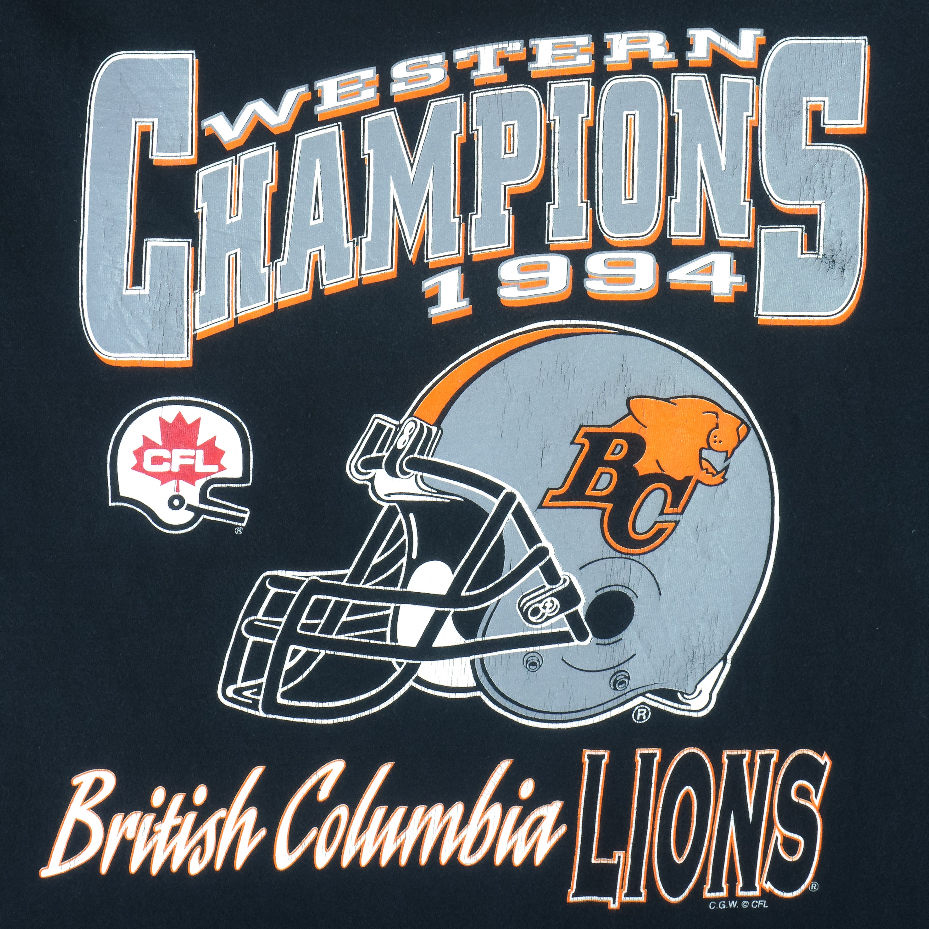 CFL (Waves) - British Columbia Lions Helmet T-Shirt 1994 Large vintage retro football