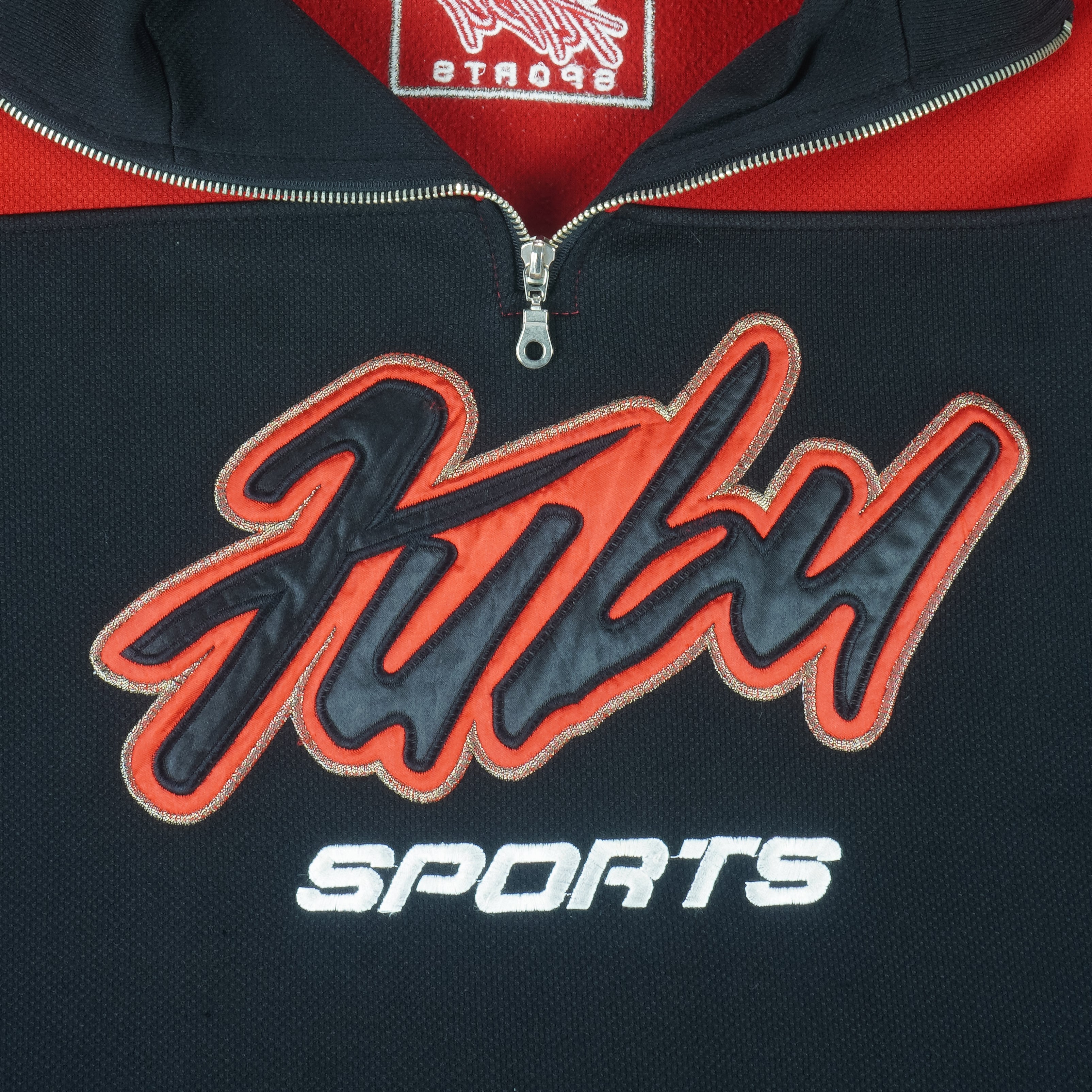 FUBU - Sports Black & Red Embroidered Sweatshirt 1990s Large vintage retro