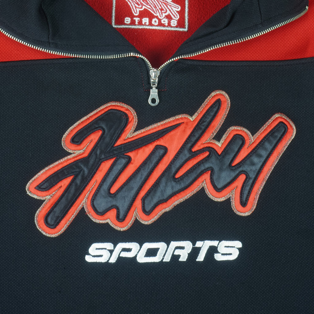 FUBU - Sports Black & Red Embroidered Sweatshirt 1990s Large vintage retro