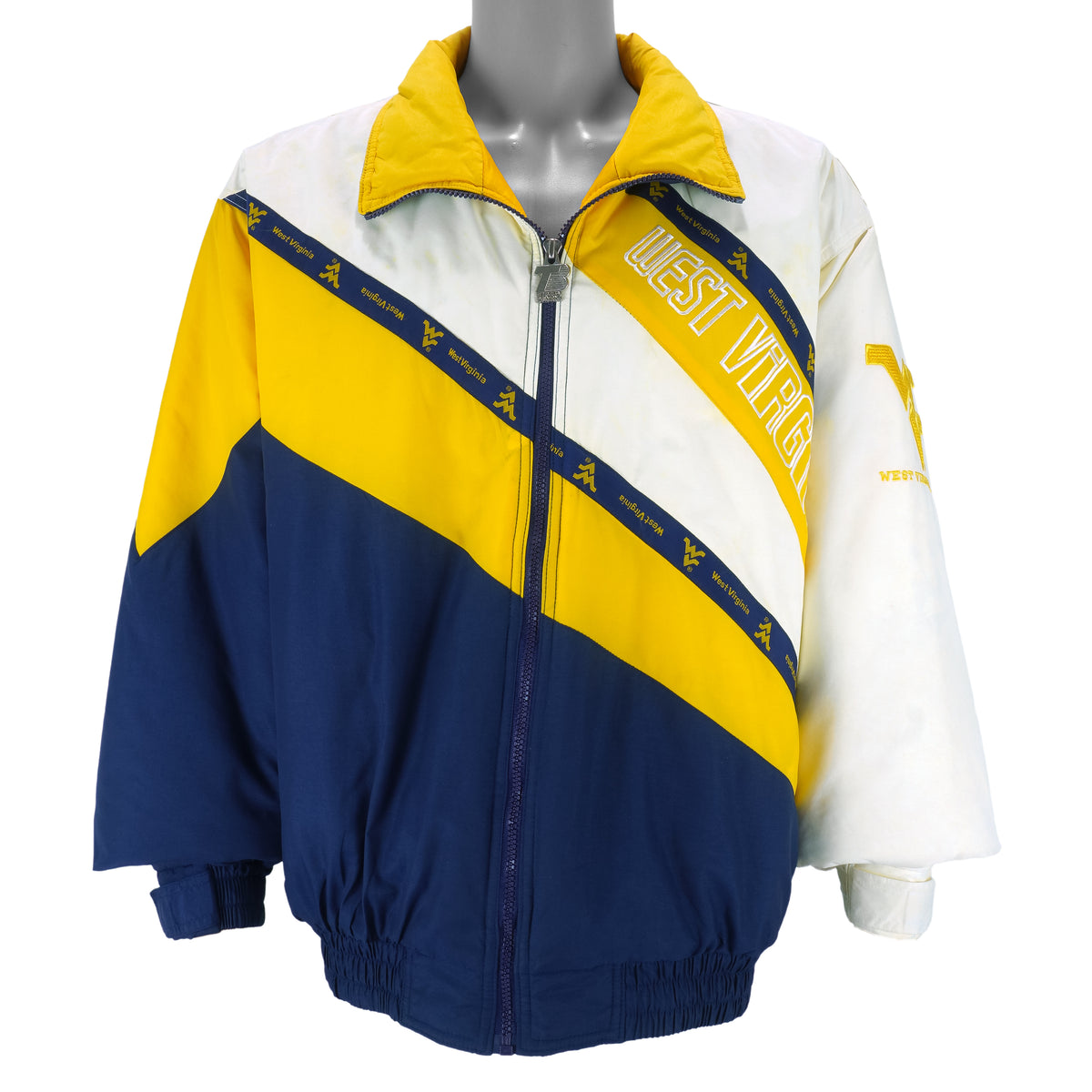 Vintage Starter (NCAA) - West Virginia Mountaineers Puffer Jacket 1990s X-Large in blue and white and yellow