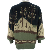 Vintage (Northwest Blue) - Fishing Graphic Crew Neck Knit Sweater 1990s Large