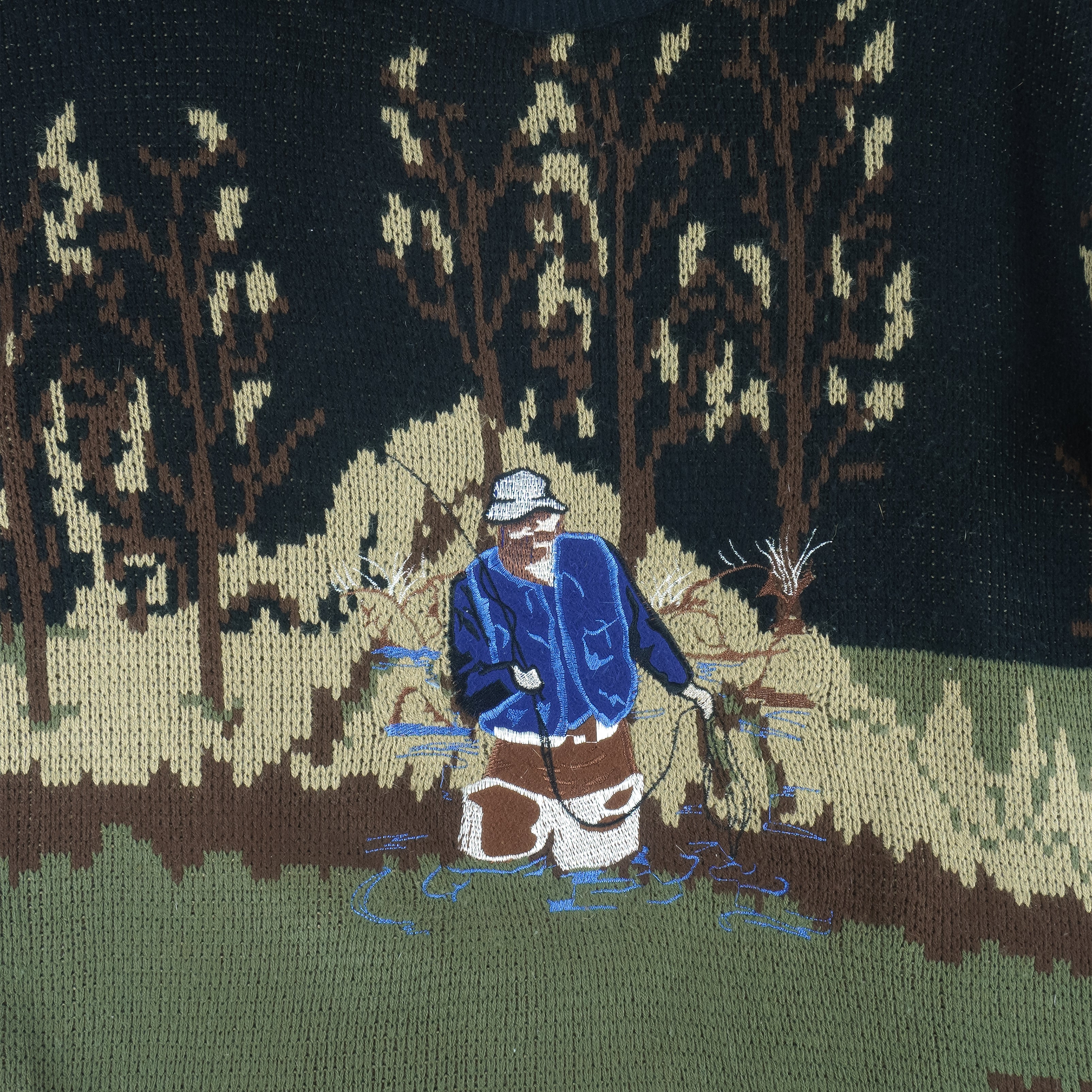 Vintage (Northwest Blue) - Fishing Graphic Crew Neck Knit Sweater 1990s Large