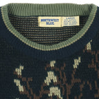 Vintage (Northwest Blue) - Fishing Graphic Crew Neck Knit Sweater 1990s Large