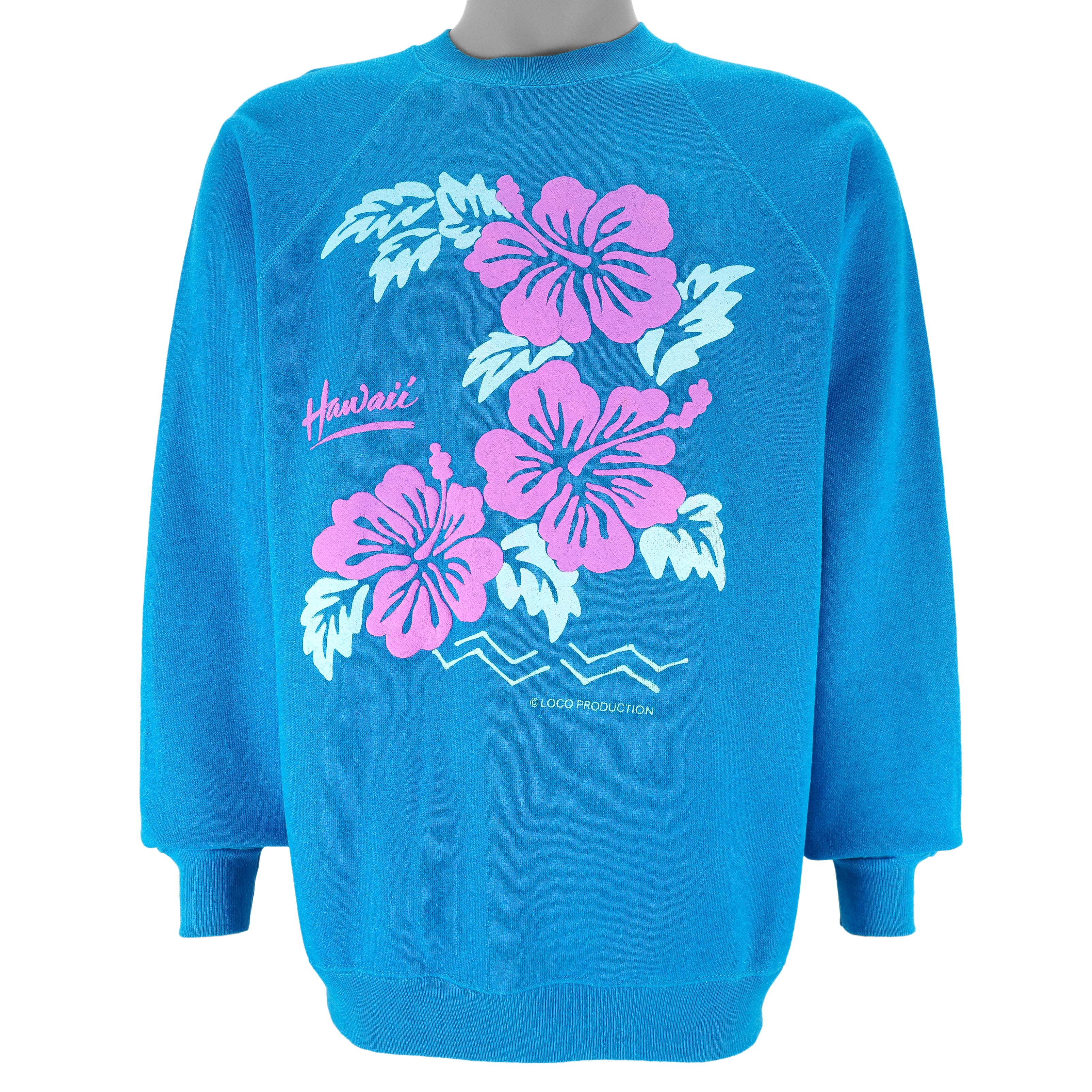 Vintage (Hanes) - Hibiscus Flower Hawaii Crew Neck Sweatshirt 1990s Large vintage retro