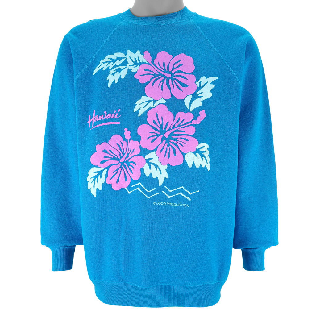 Vintage (Hanes) - Hibiscus Flower Hawaii Crew Neck Sweatshirt 1990s Large vintage retro