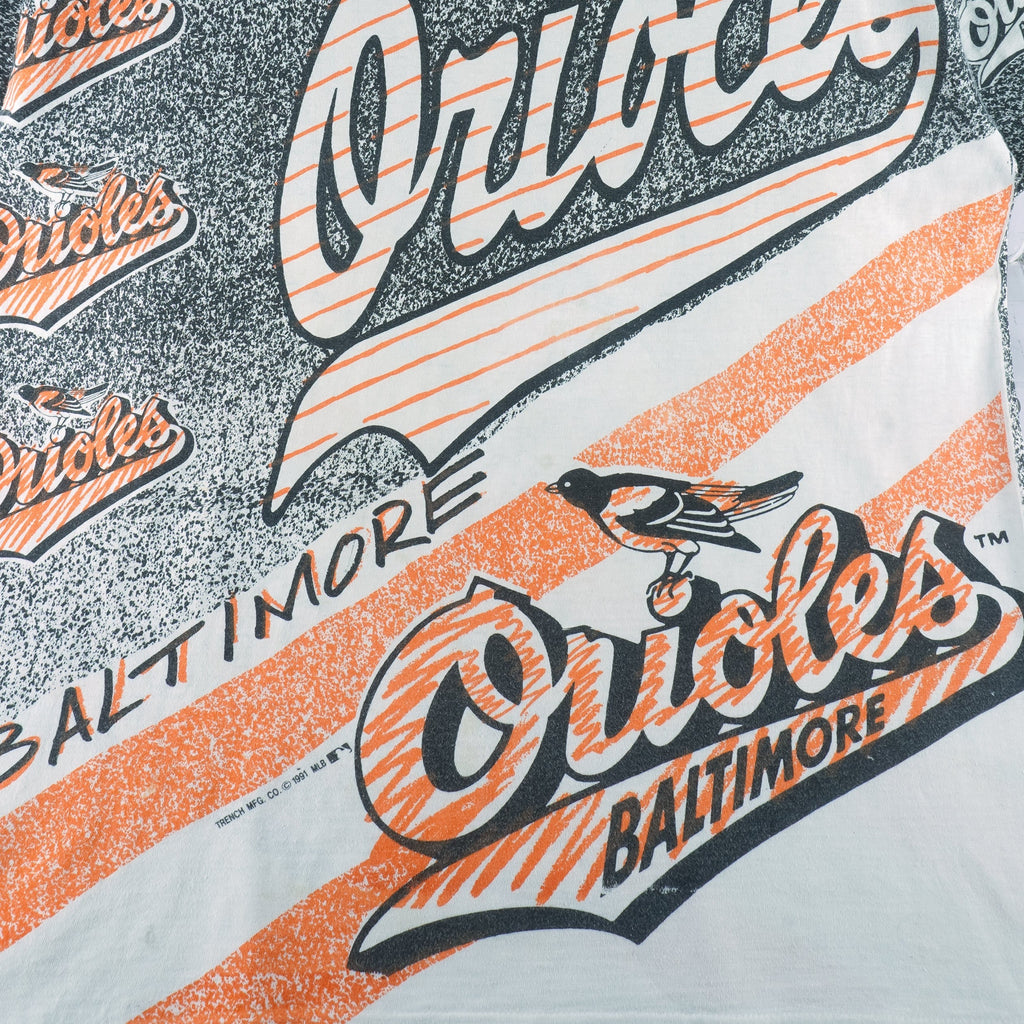 MLB (Ritz) - Baltimore Orioles All Over Print T-Shirt 1991 X-Large Vintage retro baseball