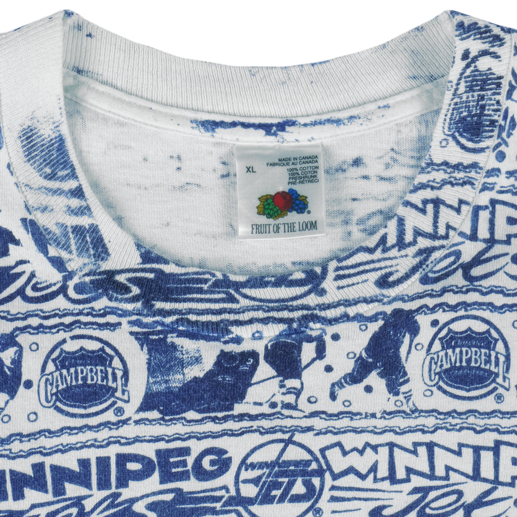 NHL (Fruit Of The Loom) - Winnipeg Jets All Over Print T-Shirt 1990s X-Large vintage retro hockey