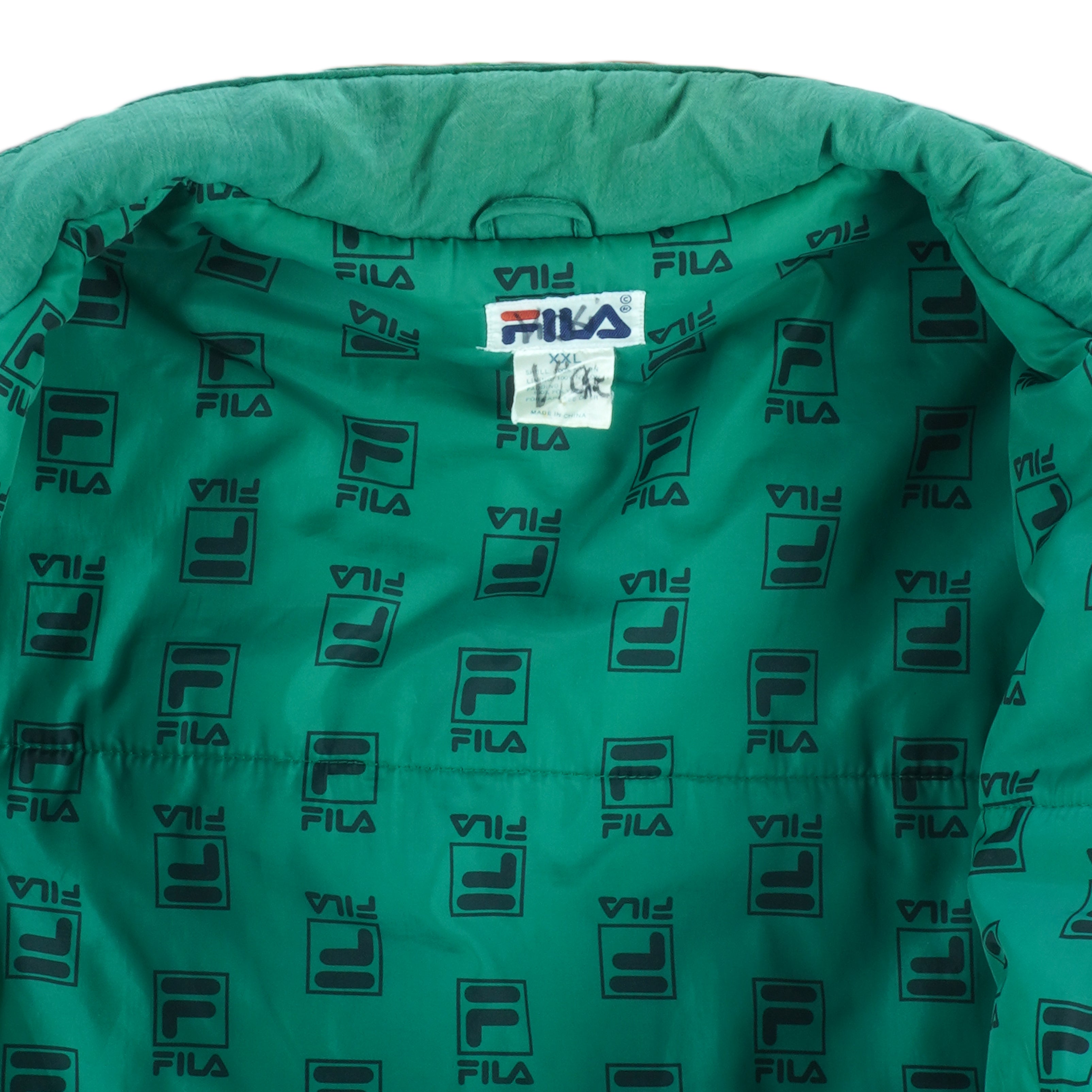FILA - Embroidered Monogram Puffer Jacket 1990s XX-Large vintage retro