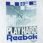 Reebok - Life Is Short Play Hard Sky Surfer Patrick de Gayardon T-Shirt 1990s Large vintage retro