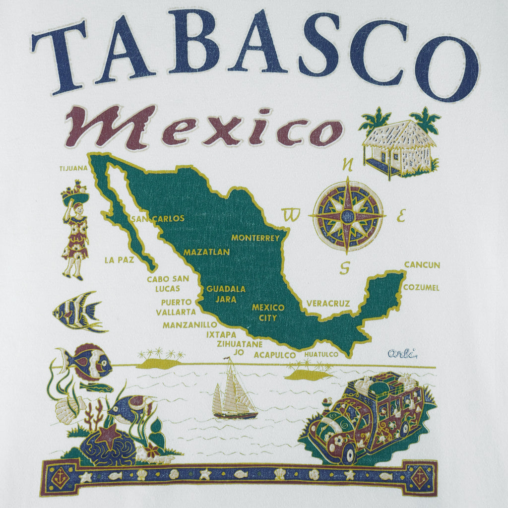 Vintage - Tabasco, Mexico Map Single Stitch T-Shirt 1990s Medium