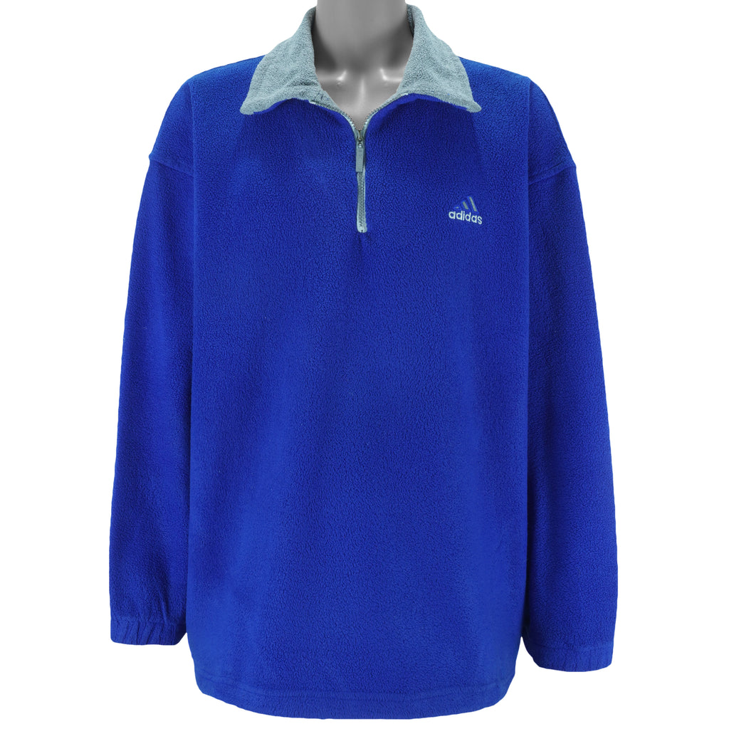 Adidas - Blue 1/4 Zip Fleece Sweatshirt 1990s X-Large