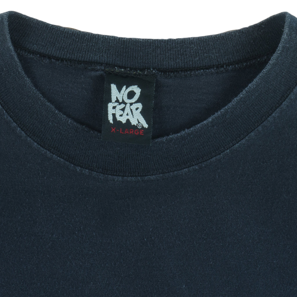 Vintage (No Fear) - Embroidered Black Single Stitch T-Shirt 1990s X-Large vintage retro