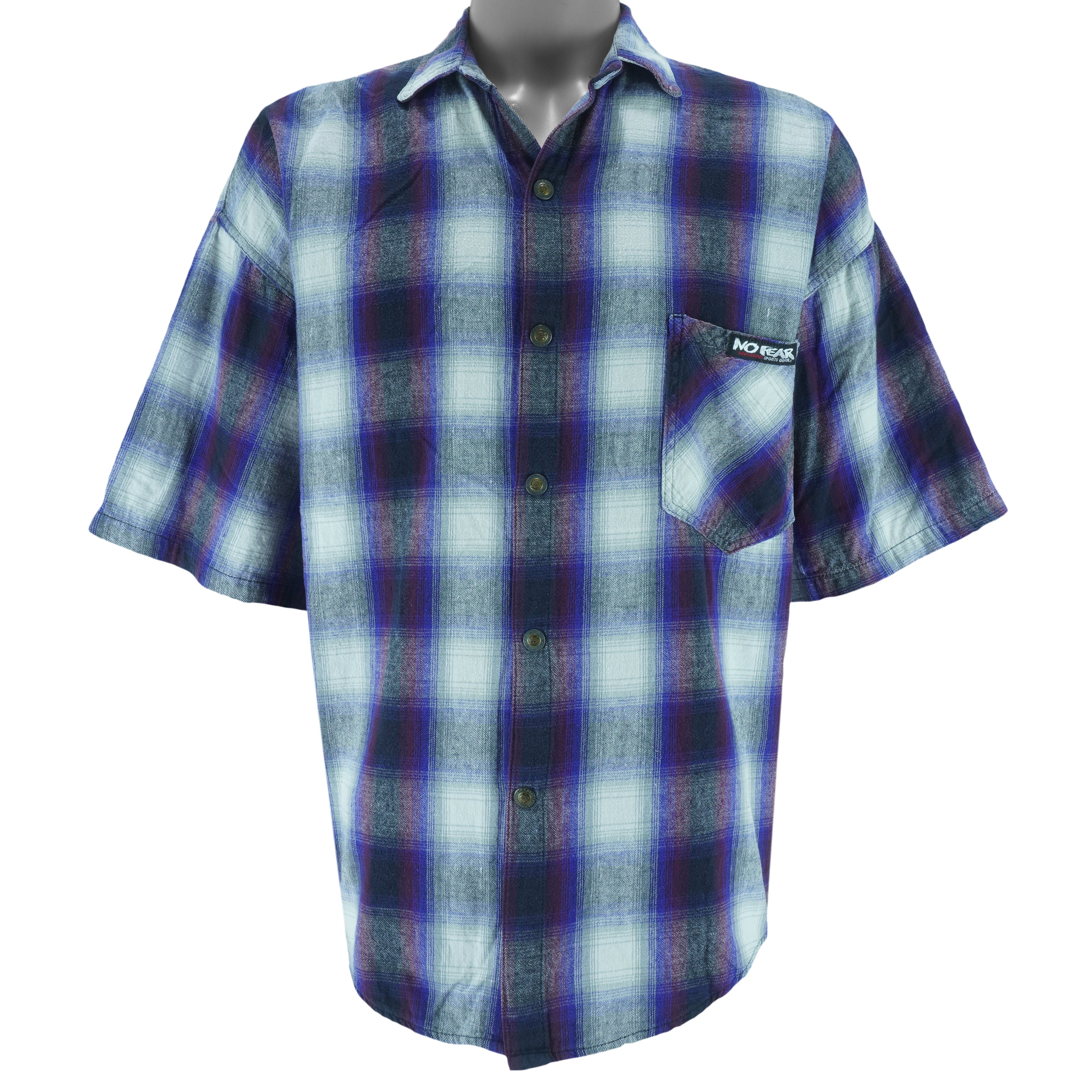 Vintage (No Fear) - Purple Button-Up Plaid Shirt 1990s Large